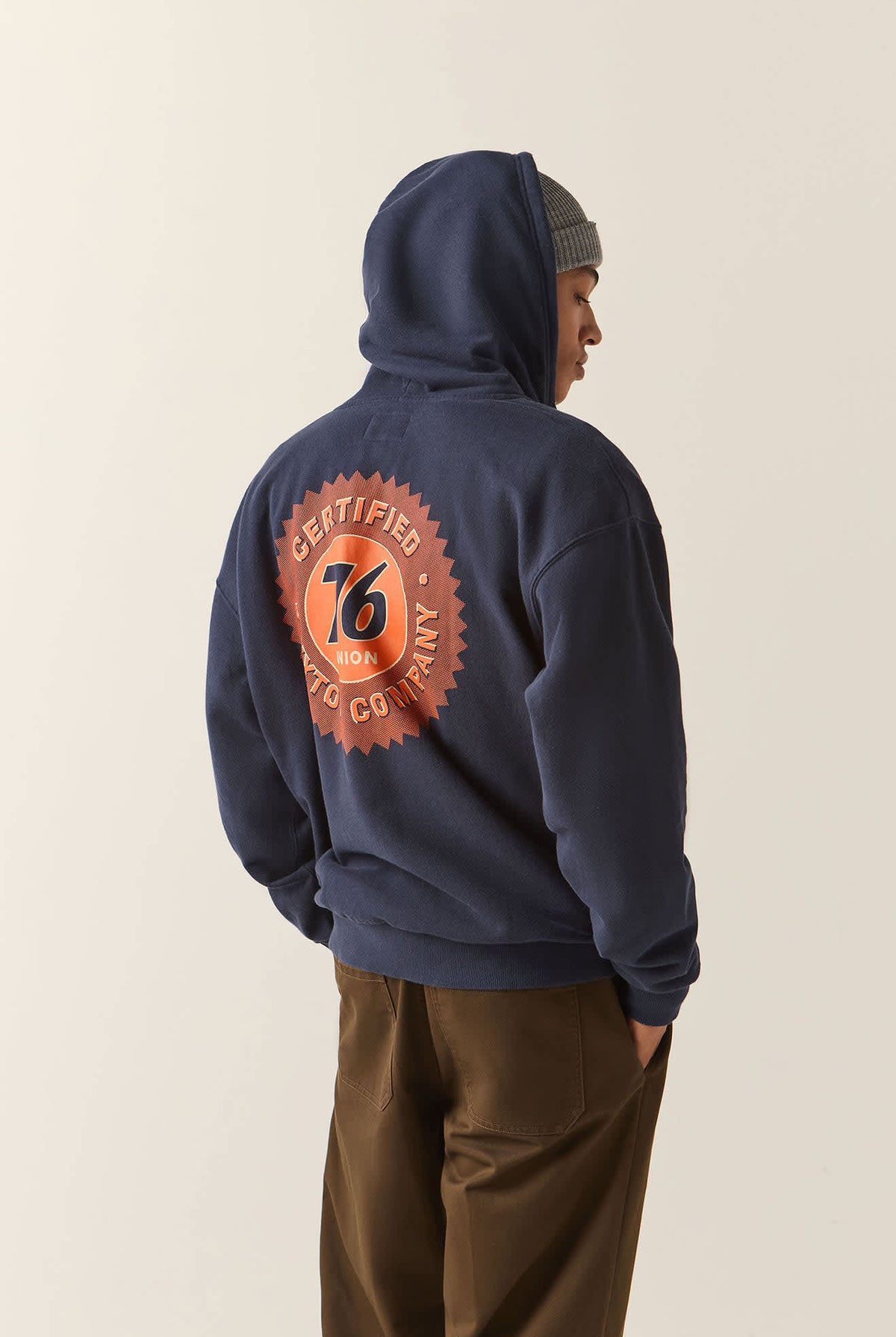 Men's 76 Certified Full Zip Hoodie in the color Washed Navy - Men's Side View
