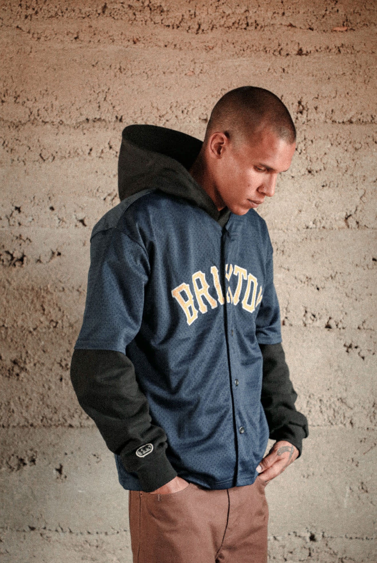 Men's The Brixton Mesh Short Sleeve Baseball Jersey in the color Washed Navy - Men's Lifestyle image