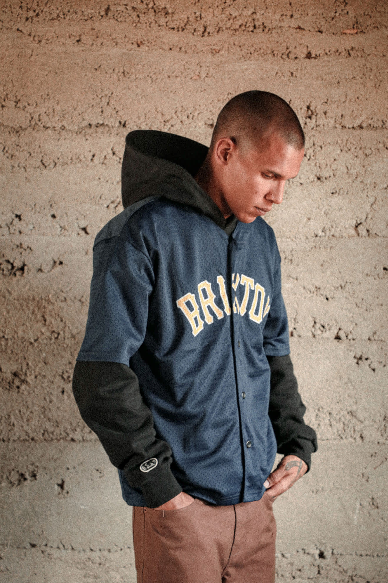 Men's The Brixton Mesh Short Sleeve Baseball Jersey in the color Washed Navy - Men's Lifestyle image