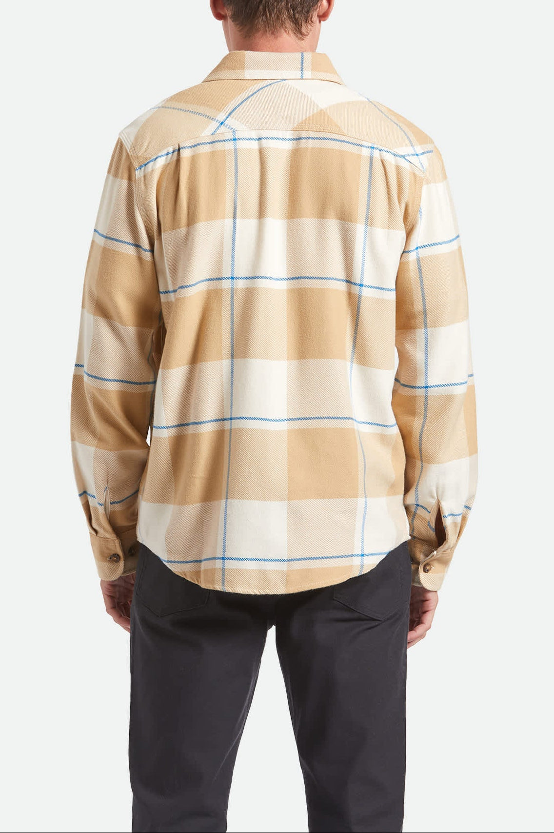 Men's Bowery Flannel in the color Whitecap/Sand/Cyber Blue - Men's Back View