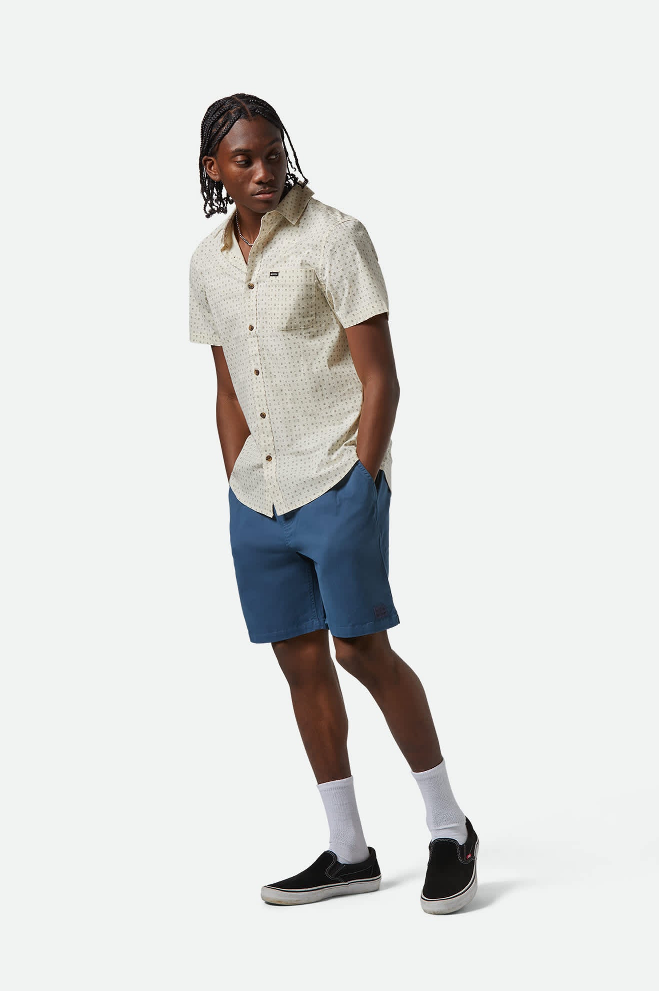 Men's Charter Print S/S Shirt in the color Off White/Micro Floral - Men's Side View