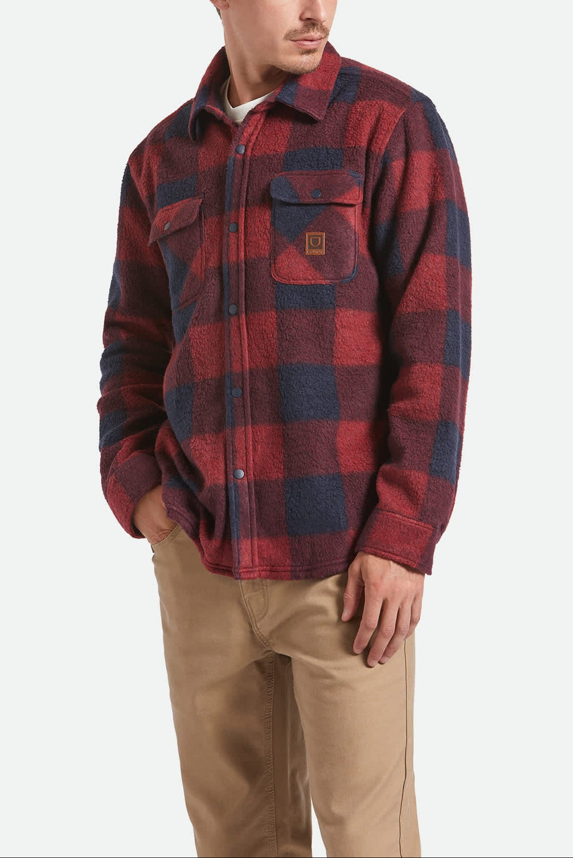 Men's Bowery Arctic Stretch Fleece in the color Adrenaline Rush/Mood Indigo Plaid - Men's Front View