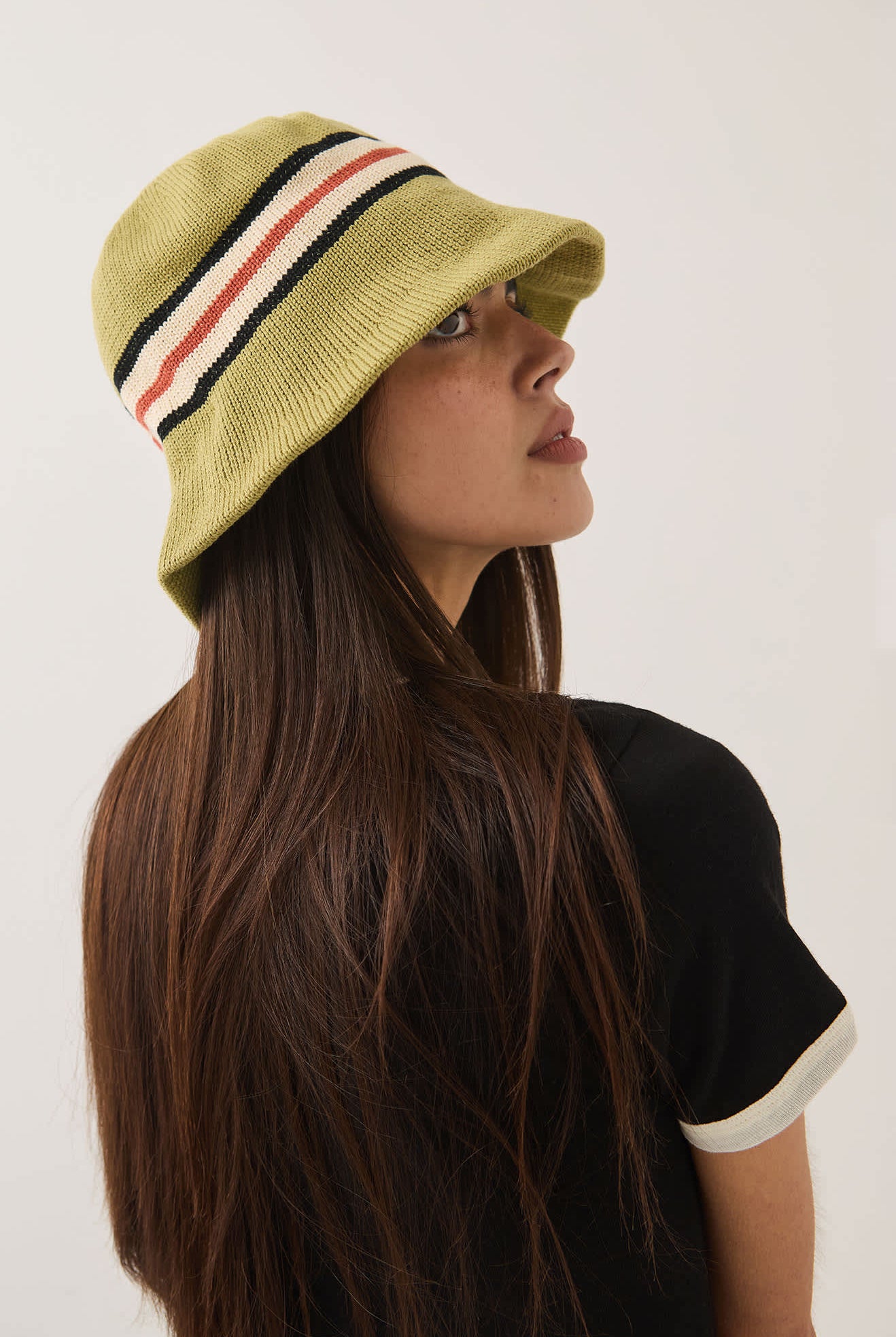 Unisex Redding Knit Packable Hat in the color Green Multi Stripe - Women's Back View