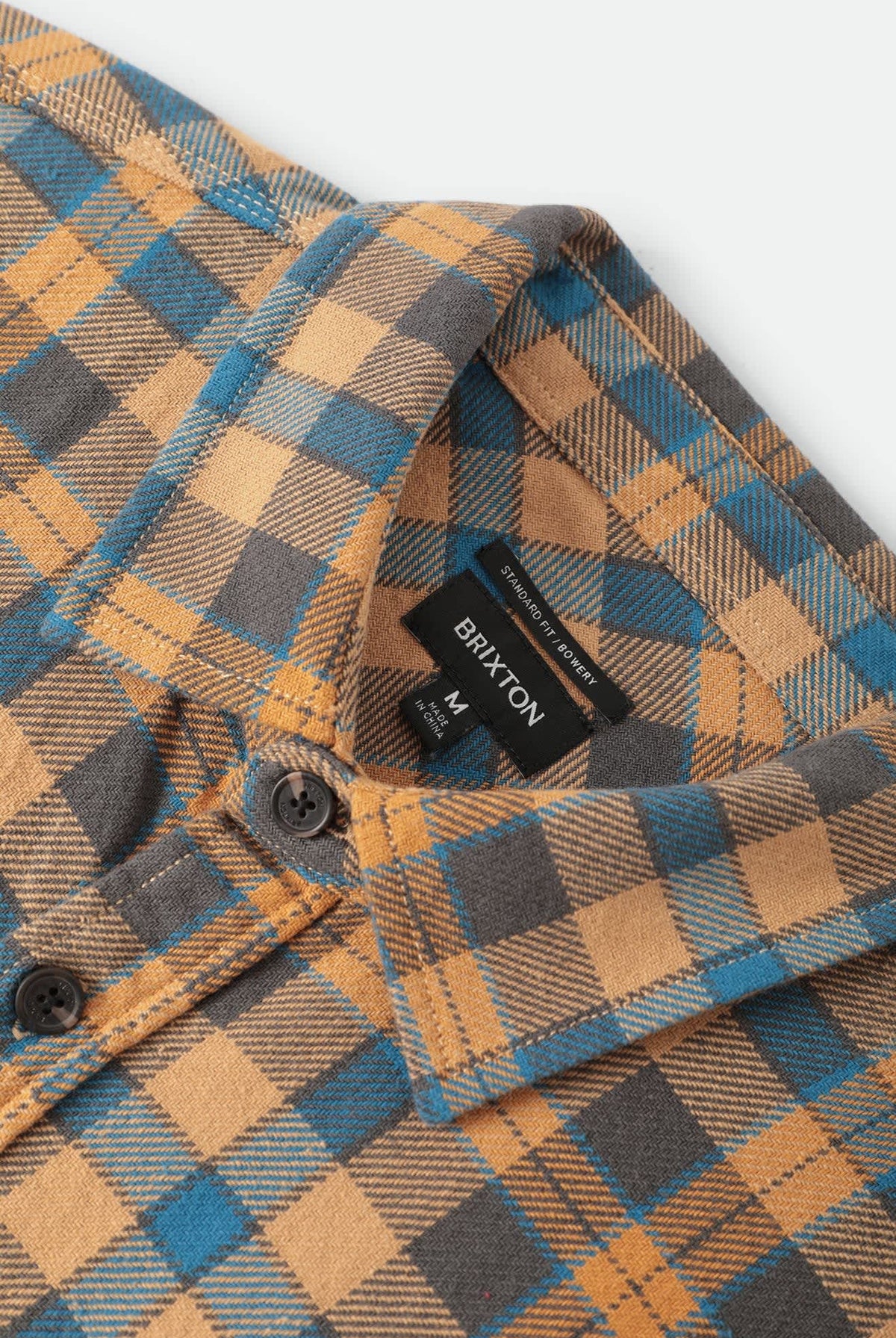 Men's Bowery Flannel in the color Khaki/Blue - Additional Laydown image