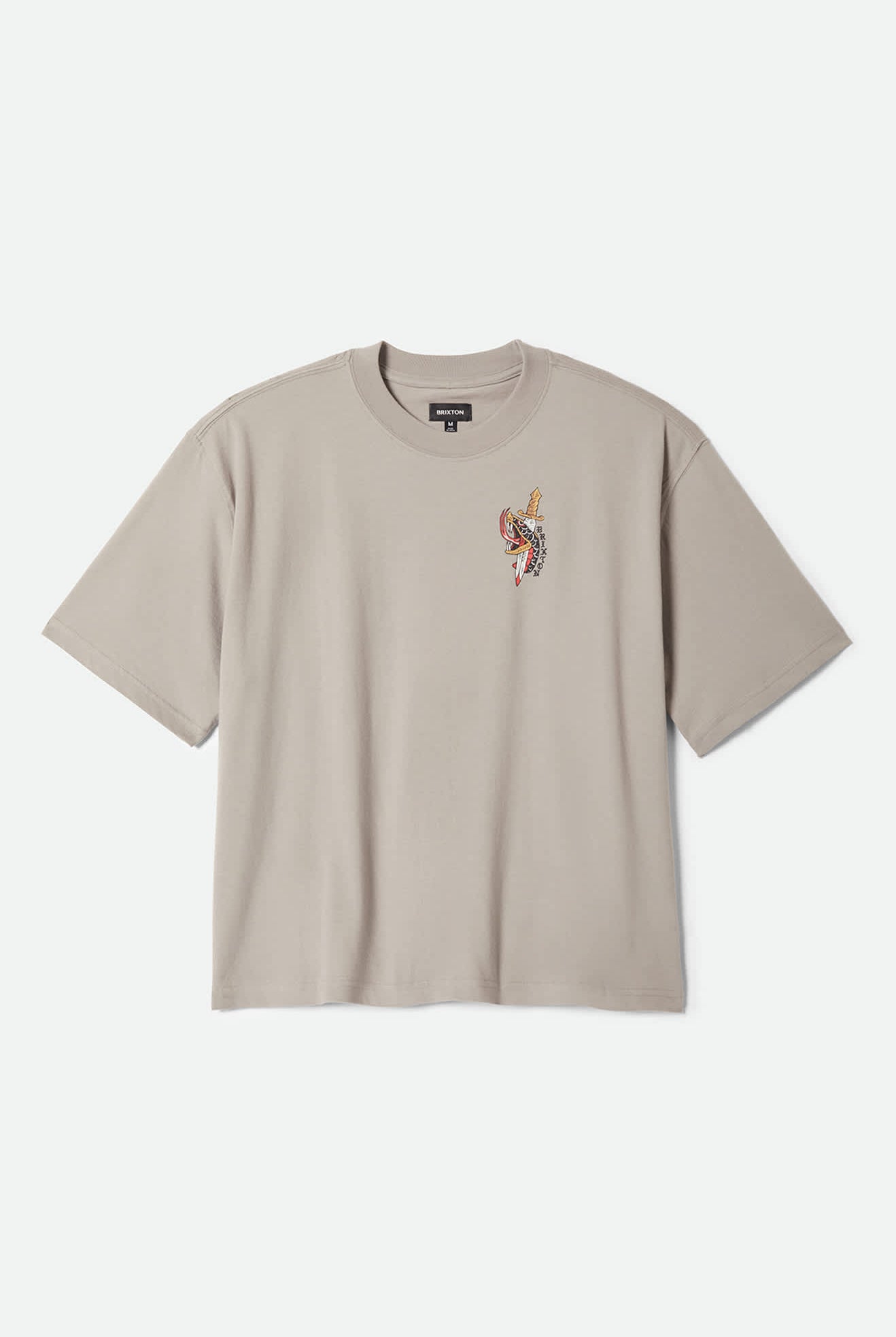 Men's Sword Short Sleeve Boxed Crop T-Shirt in the color Pebble Stone - Front Product View