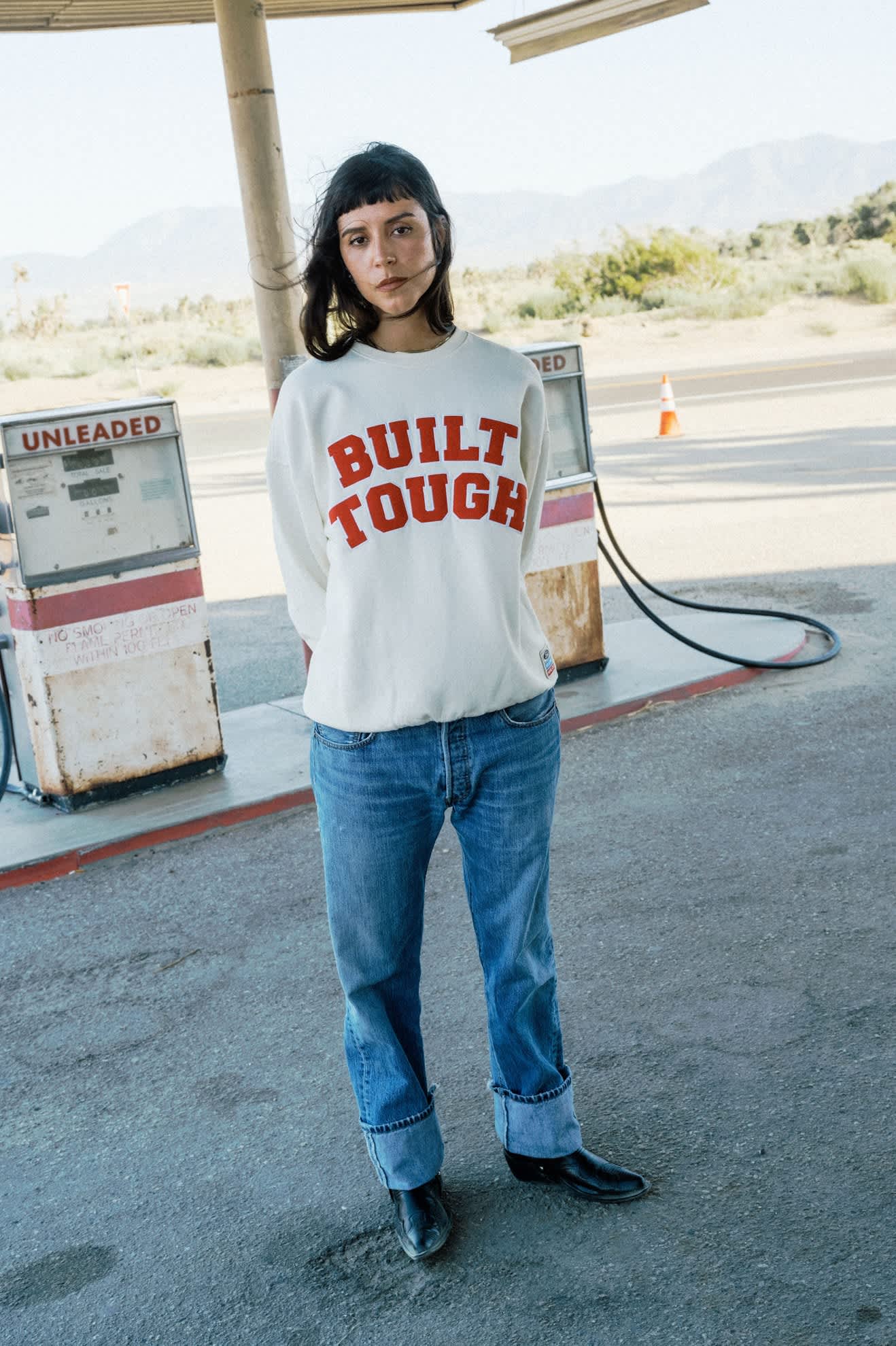 Women's Ford Built Tough Crew Fleece in the color Wimbledon White - Women's Lifestyle image