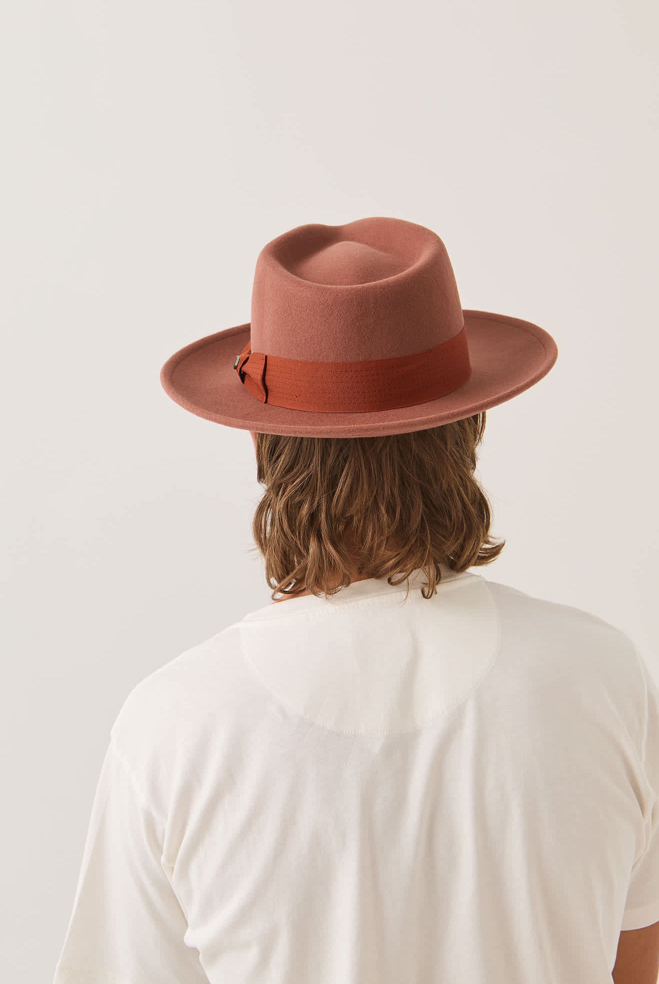 Unisex Eames Fedora in the color Teak/Caramel - Men's Back View
