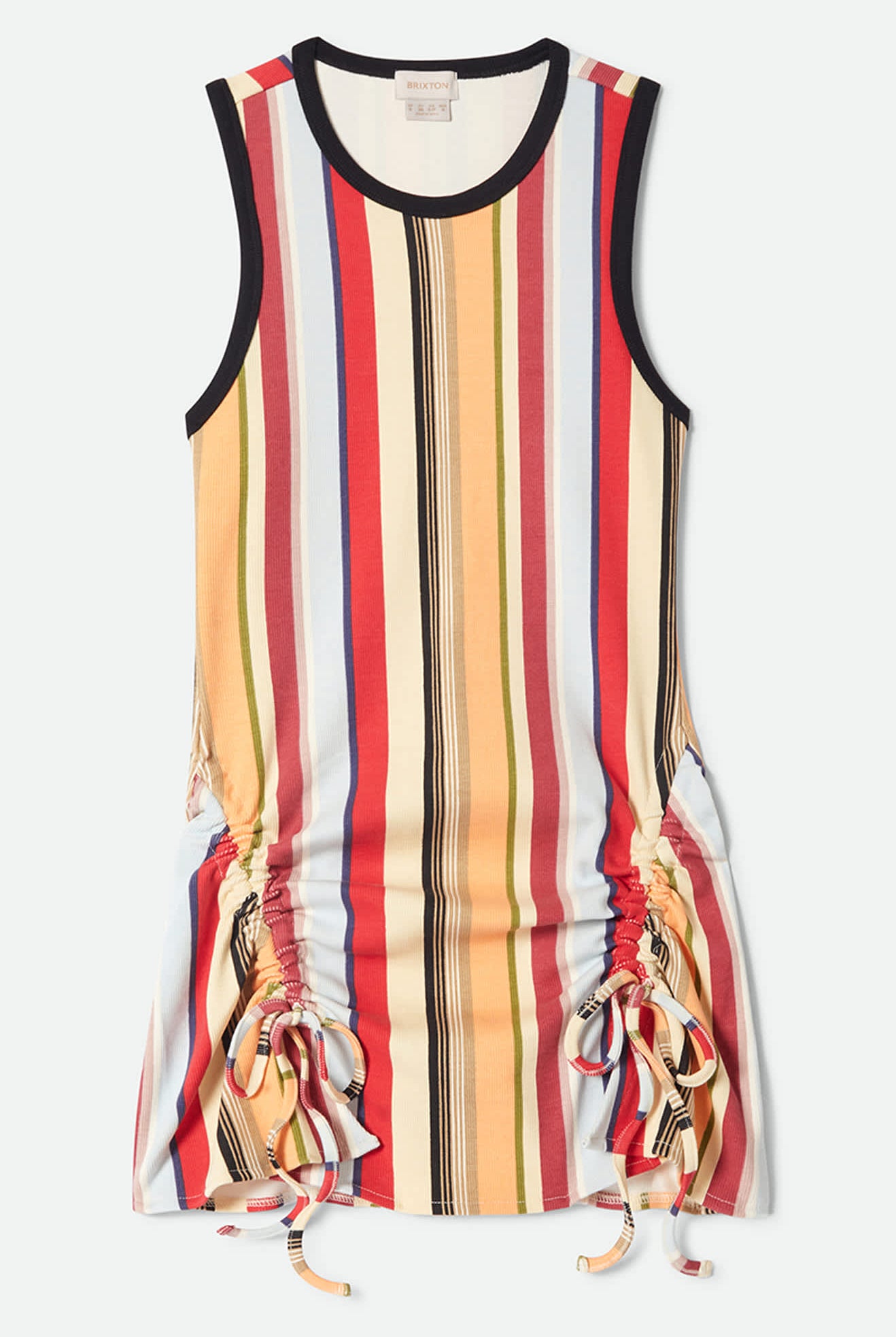 Women's Ribbed Cinch Mini Dress in the color Peach Cobbler Multi Stripe - Front Product View