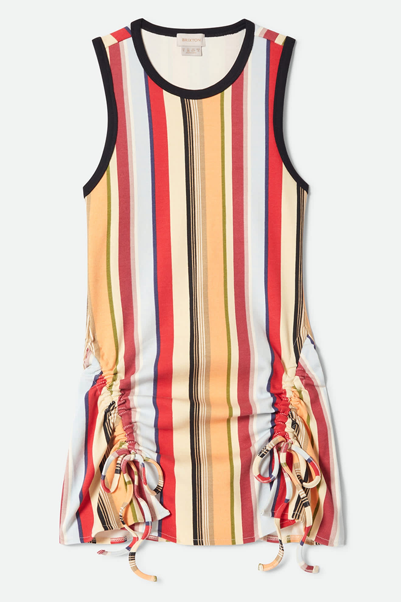 Women's Ribbed Cinch Mini Dress in the color Peach Cobbler Multi Stripe - Front Product View