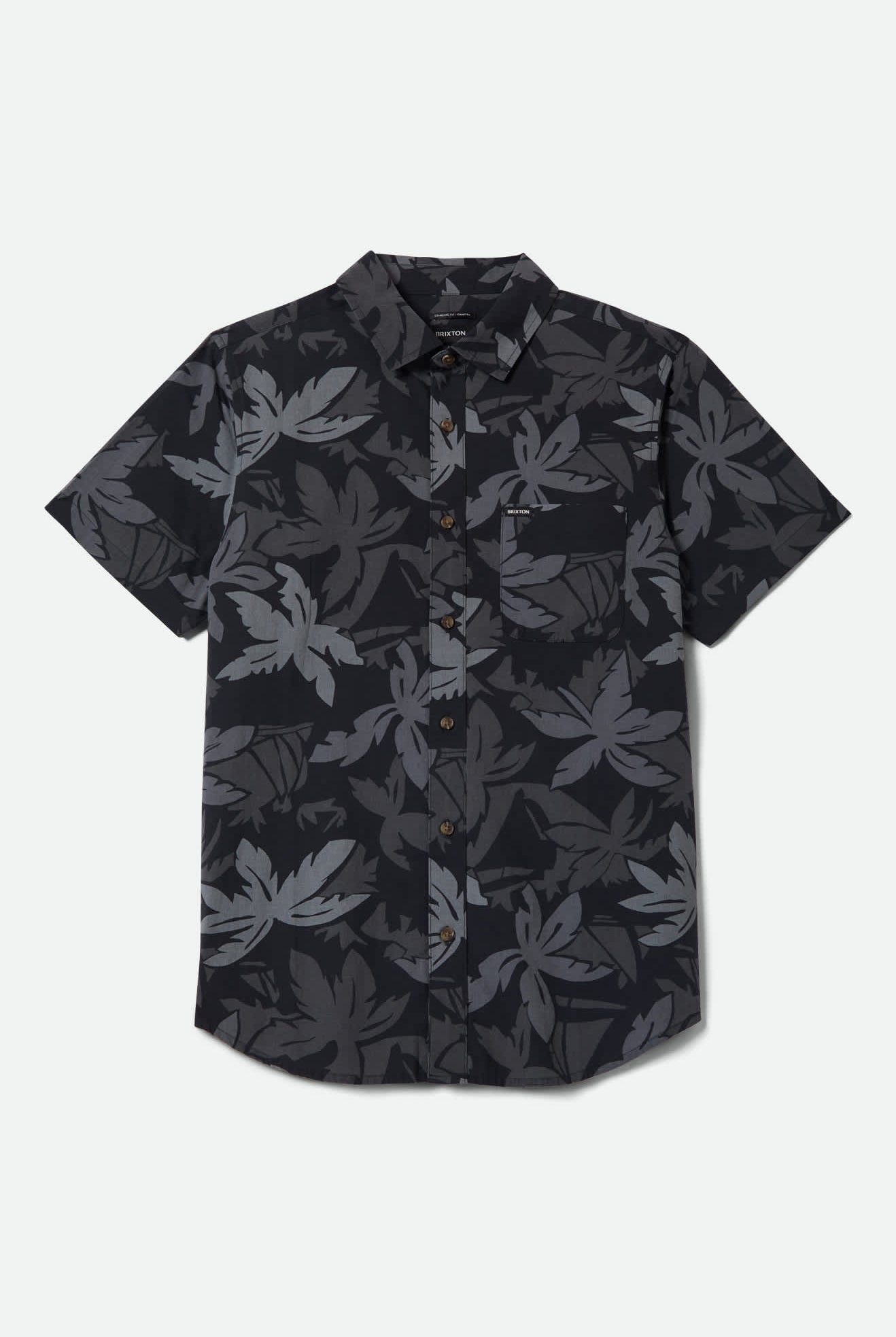 Men's Charter Print Short Sleeve Shirt in the color Black/Trooper/Future Grey Palm Floral - Front Product View