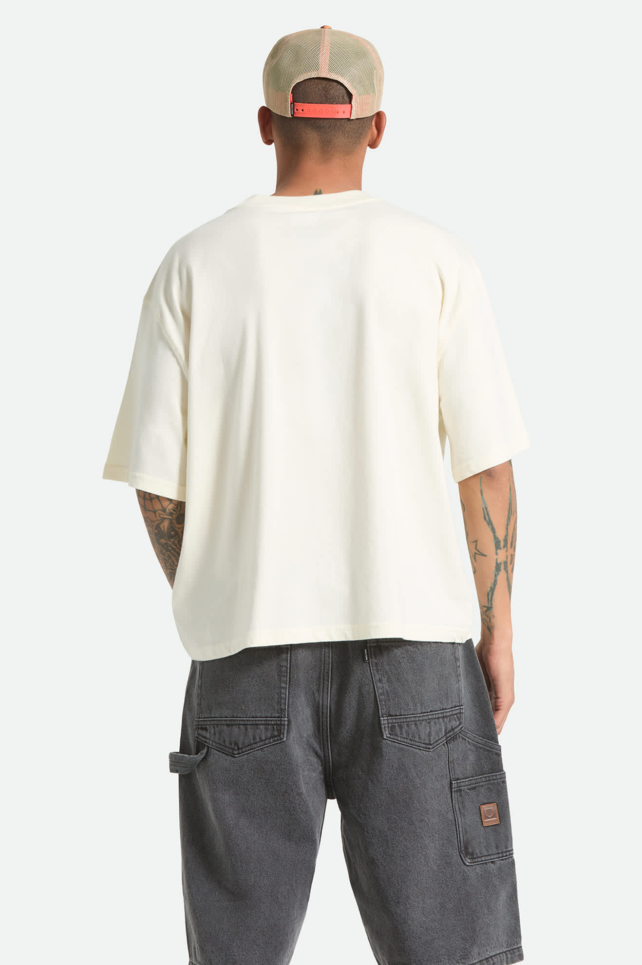 Men's Serrano Short Sleeve Boxed Crop T-Shirt in the color Cream - Men's Back View