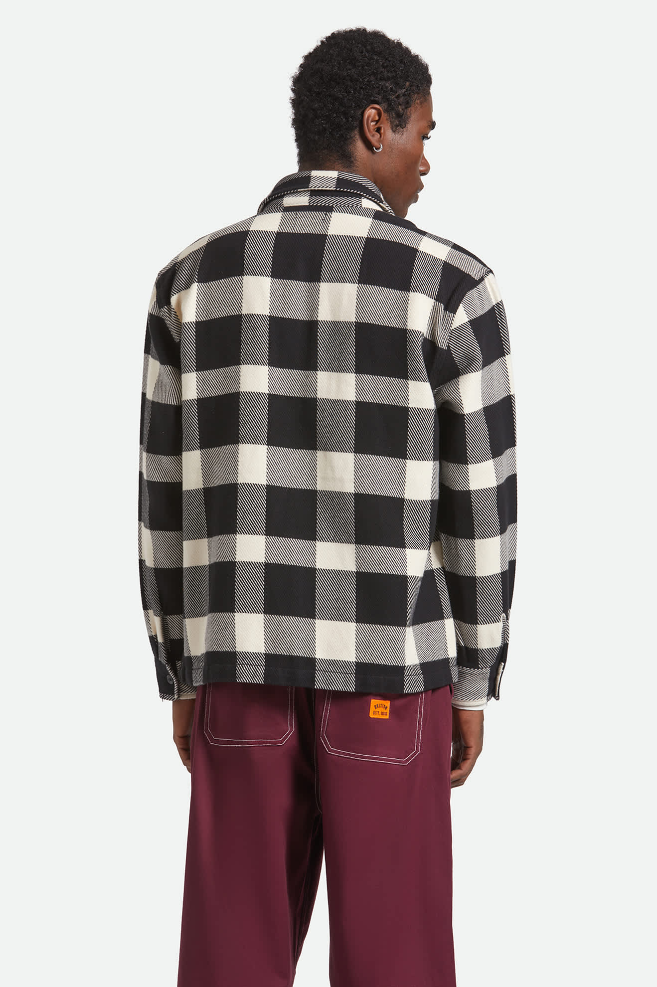Men's Union Full Zip Flannel in the color Off White/Black - Men's Back View