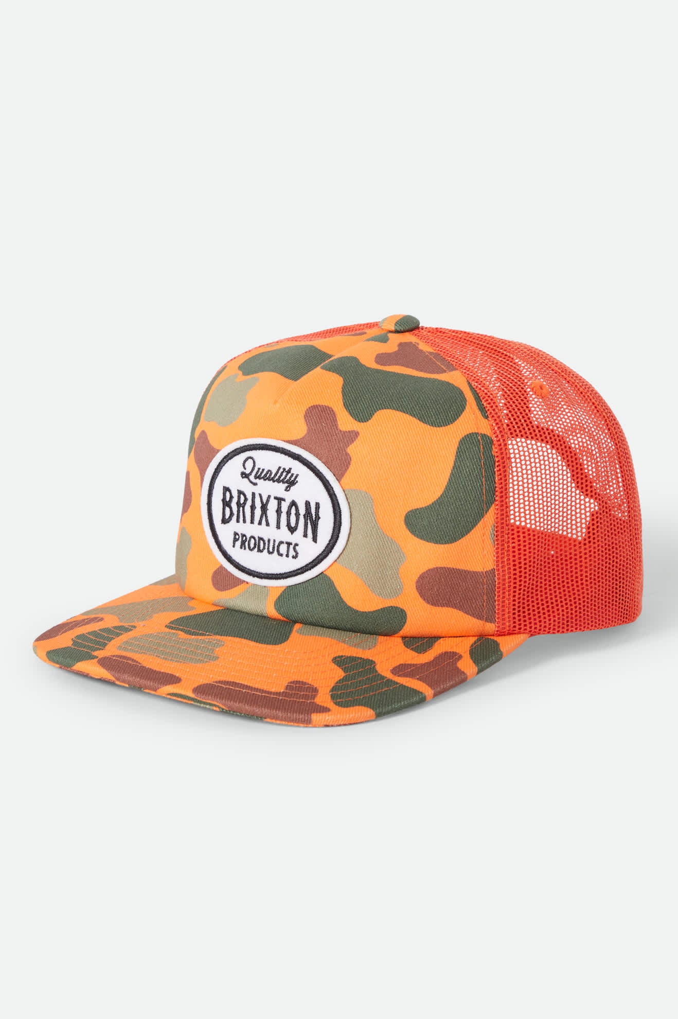 Unisex Henry Trucker Hat in the color Orange Duck Camo/Orange - Front Product View