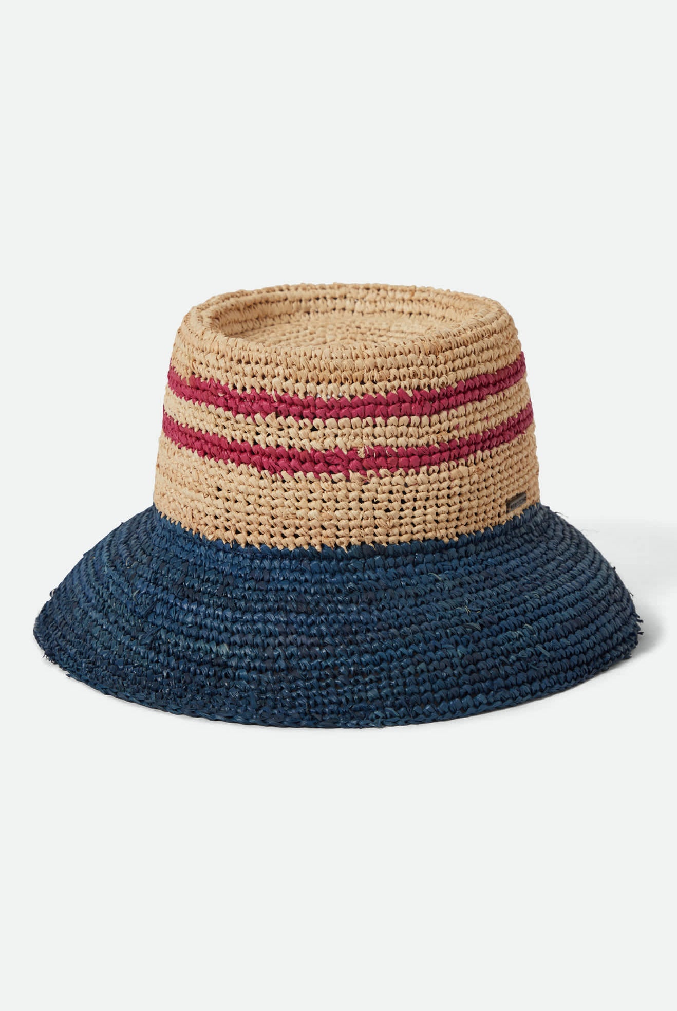 Women's Ellee Straw Bucket Hat in the color Natural/Navy/Red - Front Product View