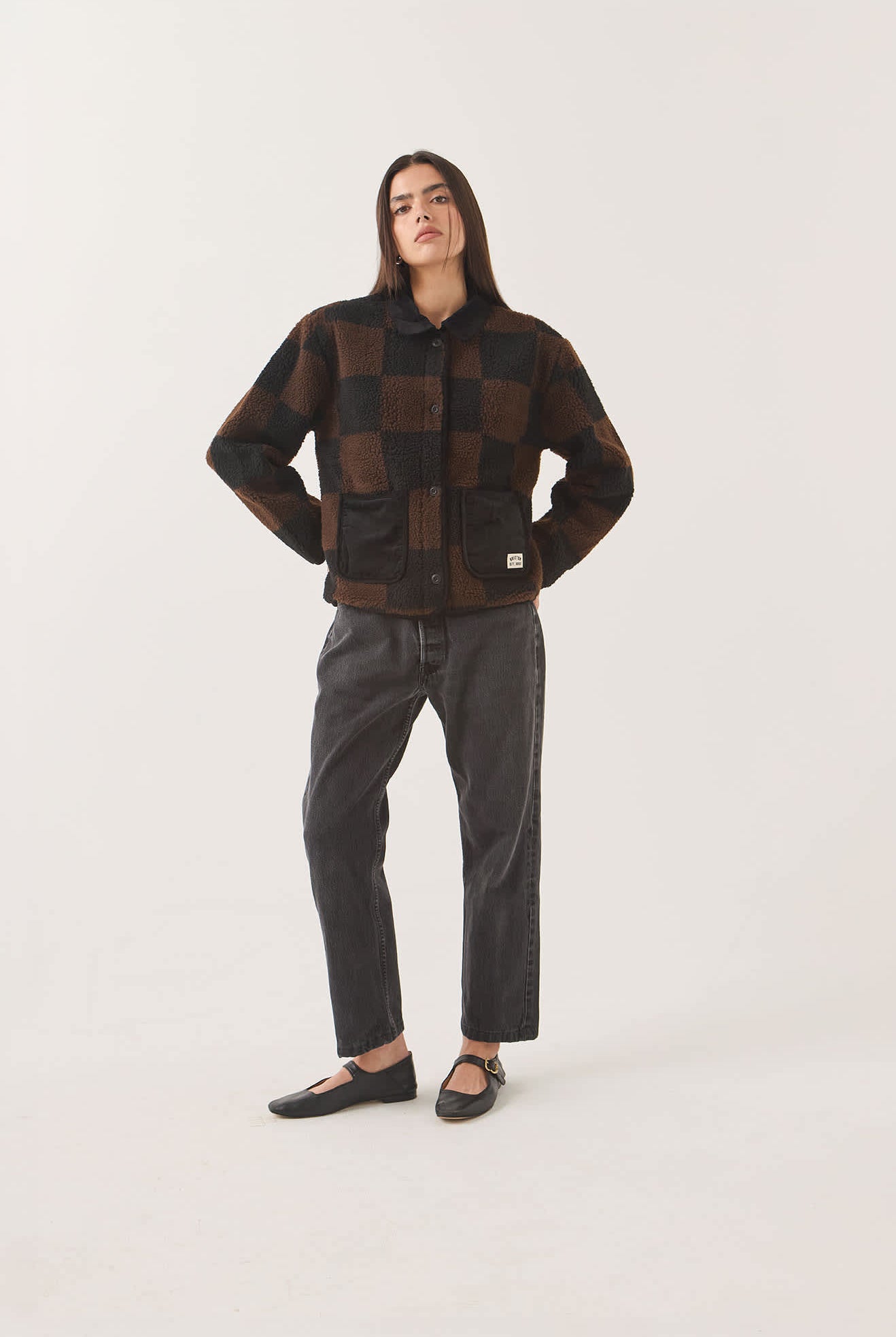 Women's Delilah Quilted Jacket in the color Black/Brown - Women's Front View