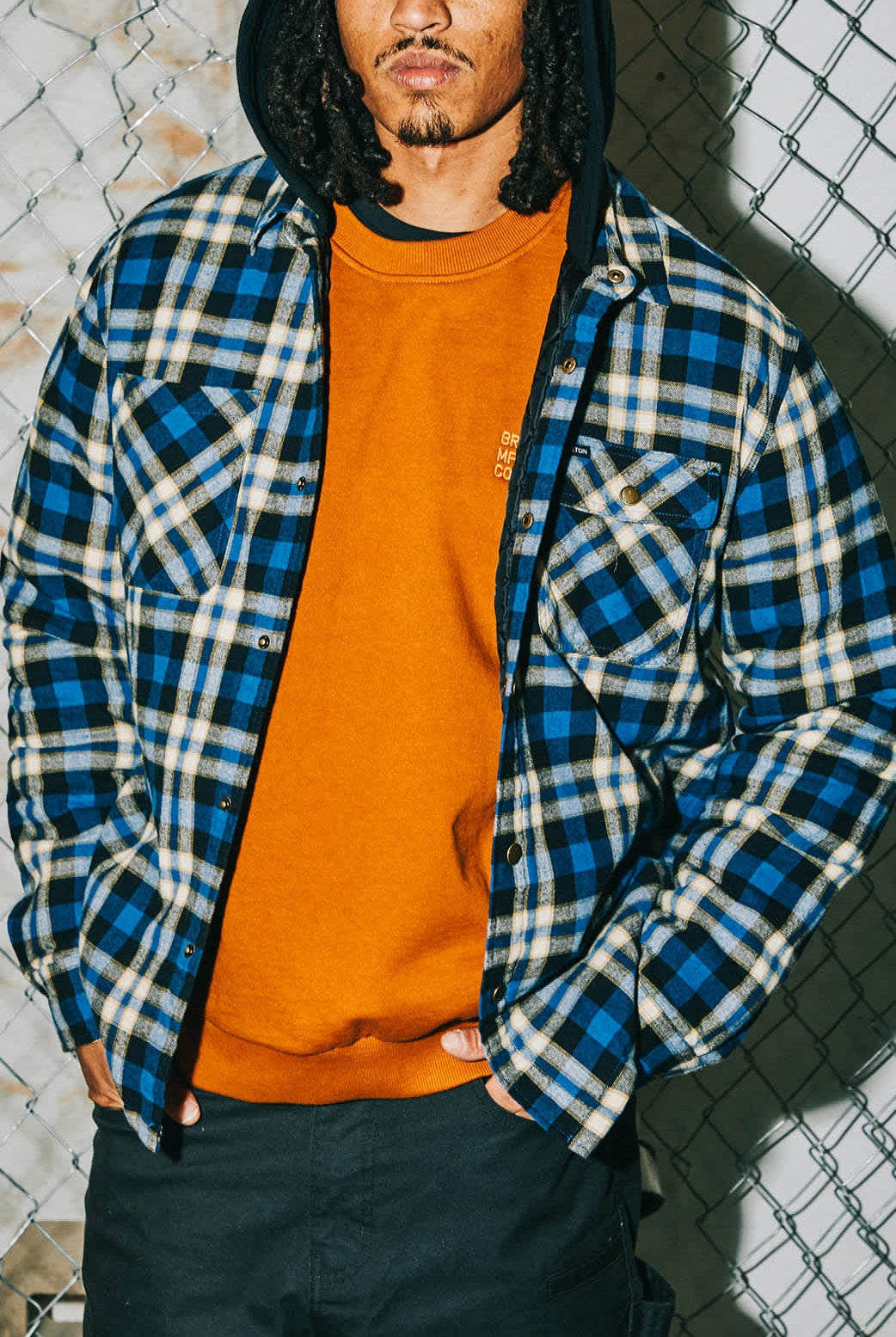 Men's Bowery Quilited Hooded Flannel in the color Navy/Cream - Men's Lifestyle image