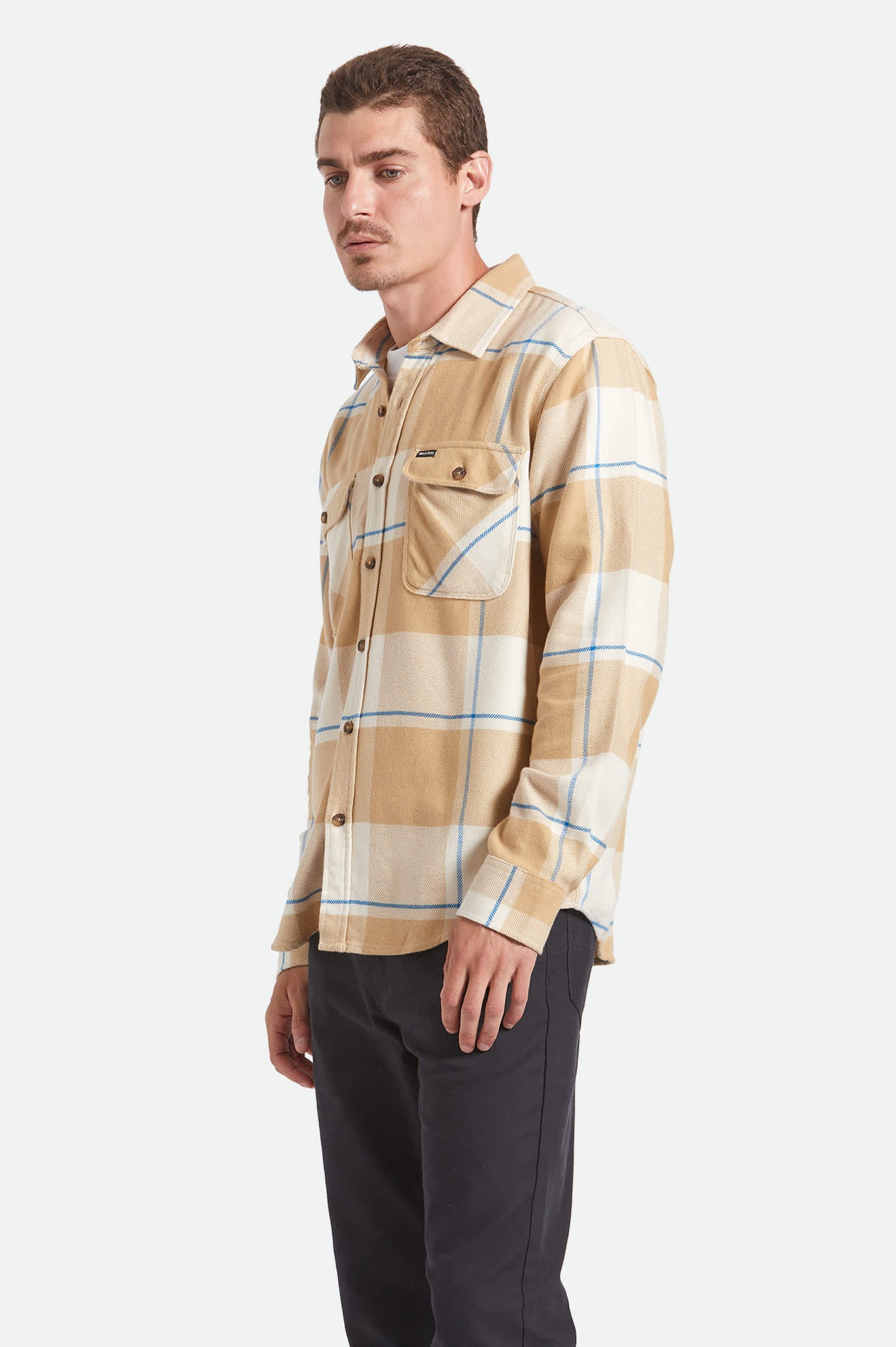 Men's Bowery Flannel in the color Whitecap/Sand/Cyber Blue - Men's Side View