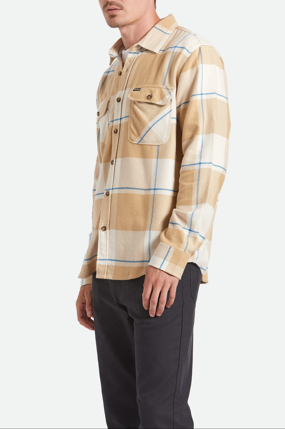 Men's Bowery Flannel in the color Whitecap/Sand/Cyber Blue - Men's Side View