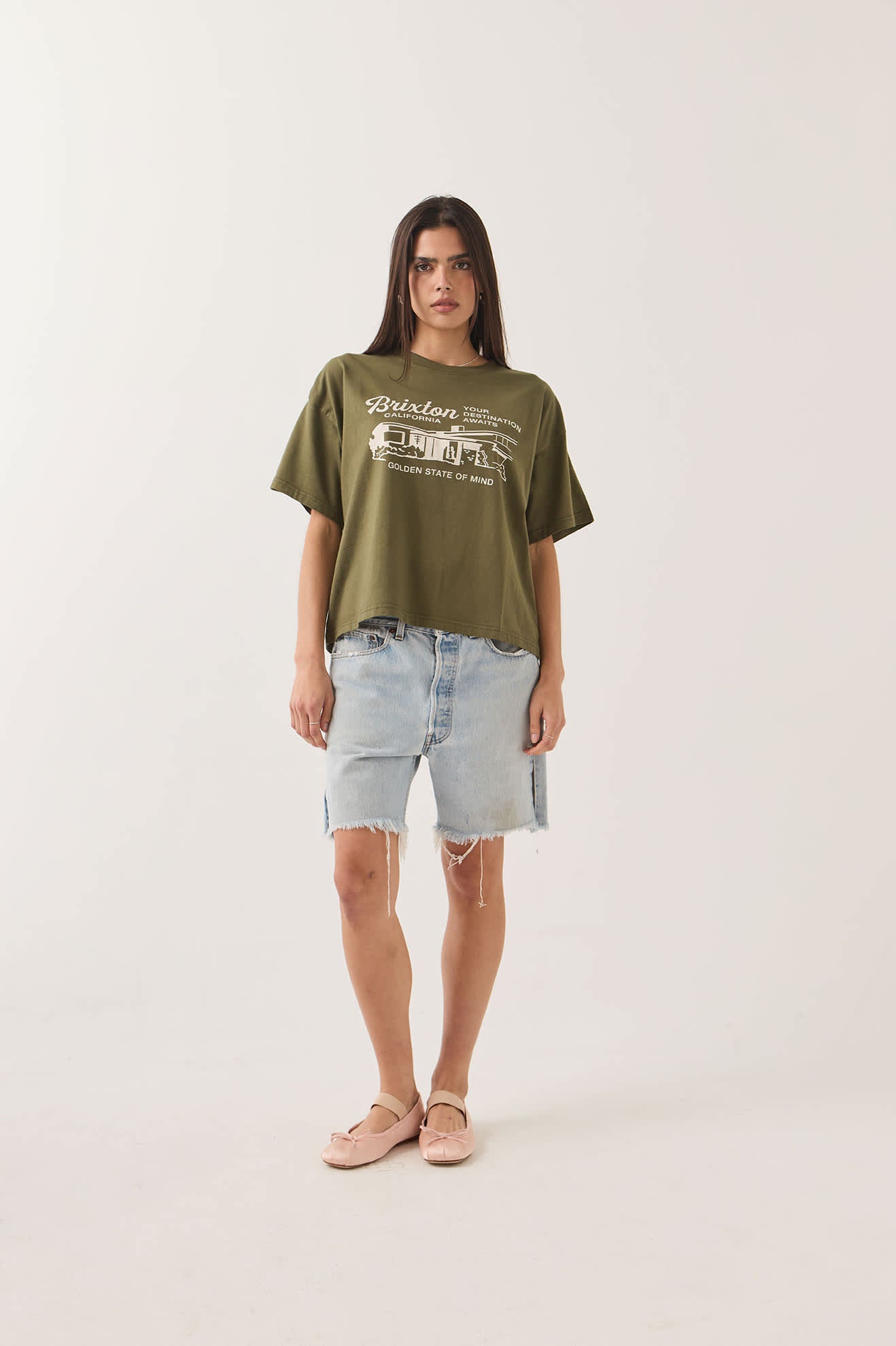 Women's Your Destination Awaits Boxy Crop Top in the color Dark Olive - Women's Front View