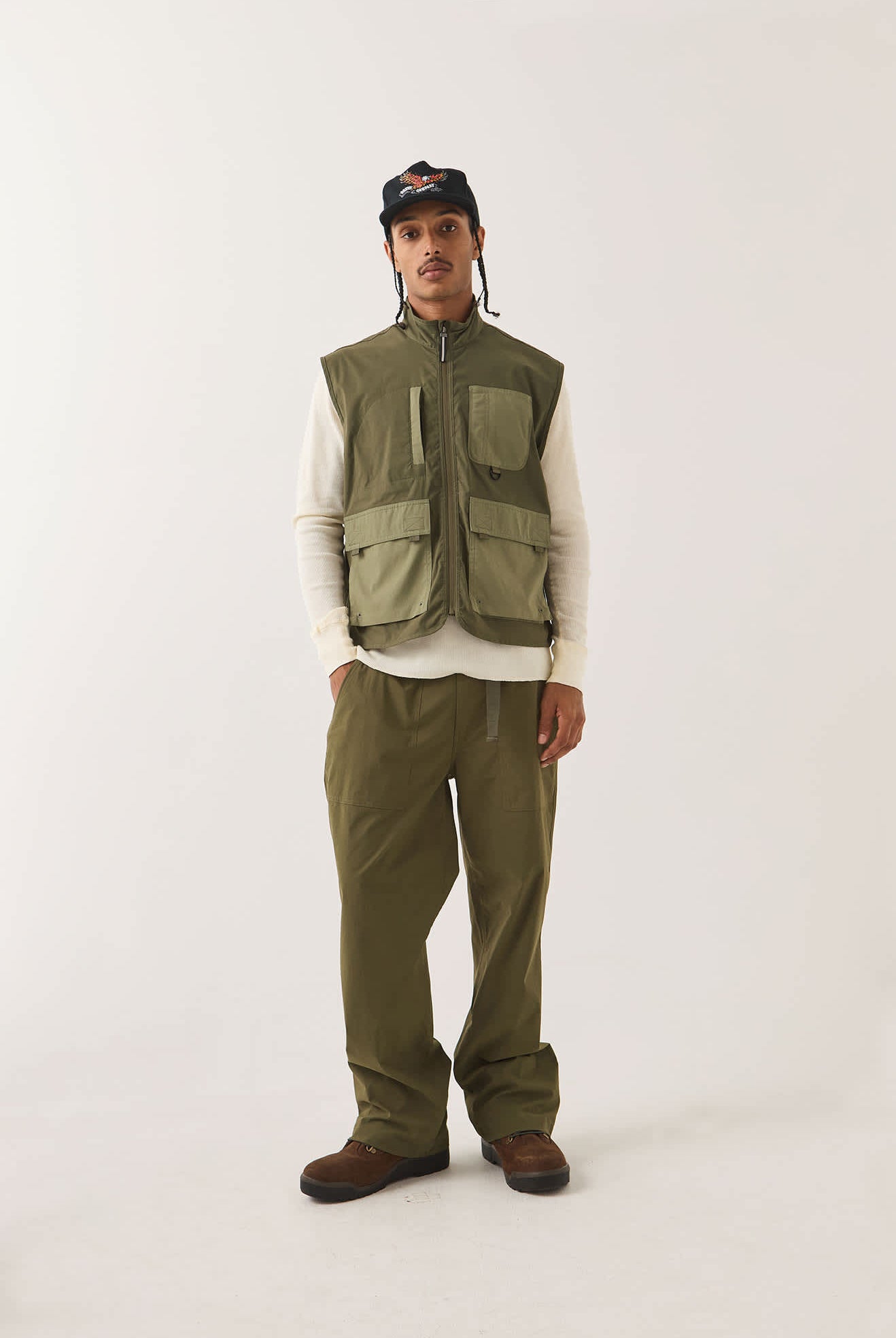 Men's Journey Utility Vest in the color Dark Olive/Olive Surplus - Additional Fit image