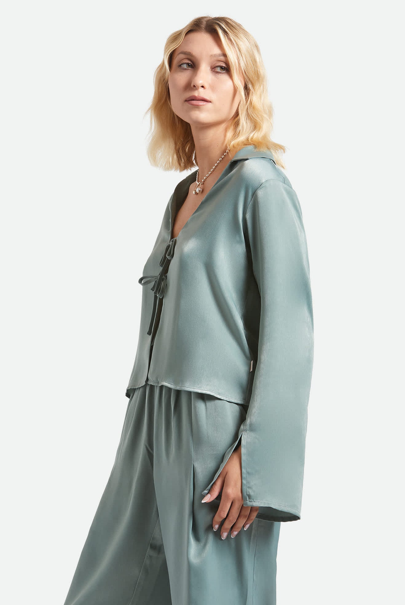 Women's Soho Silky Top in the color Blue Green Shine - Women's Side View