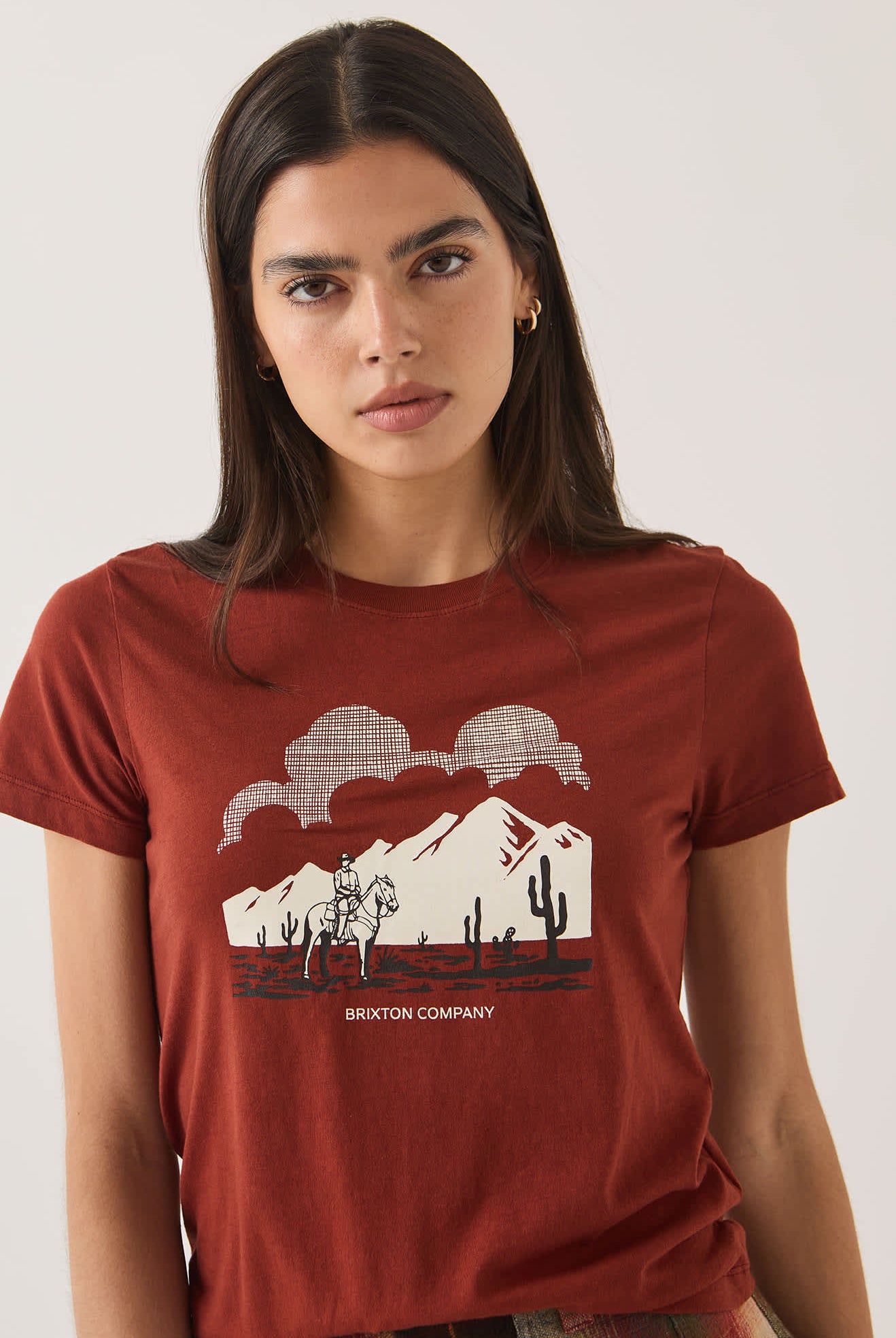 Women's Great Springs Slim Crew T-Shirt in the color Dark Brick - Additional Fit image