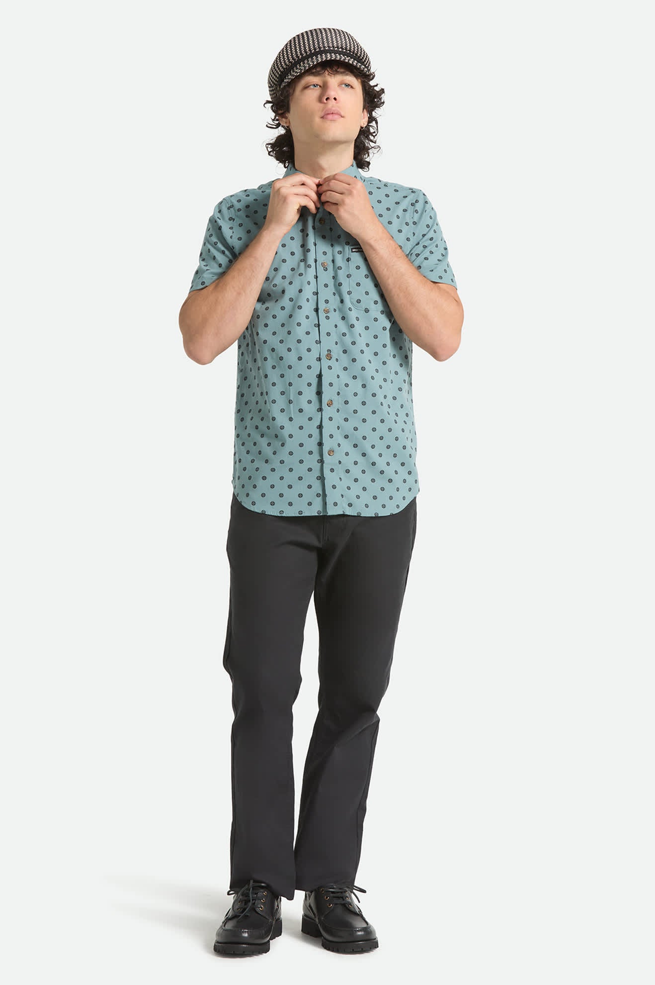 Men's Charter Print Short Sleeve Shirt in the color Micro Street Tile - Additional Fit image