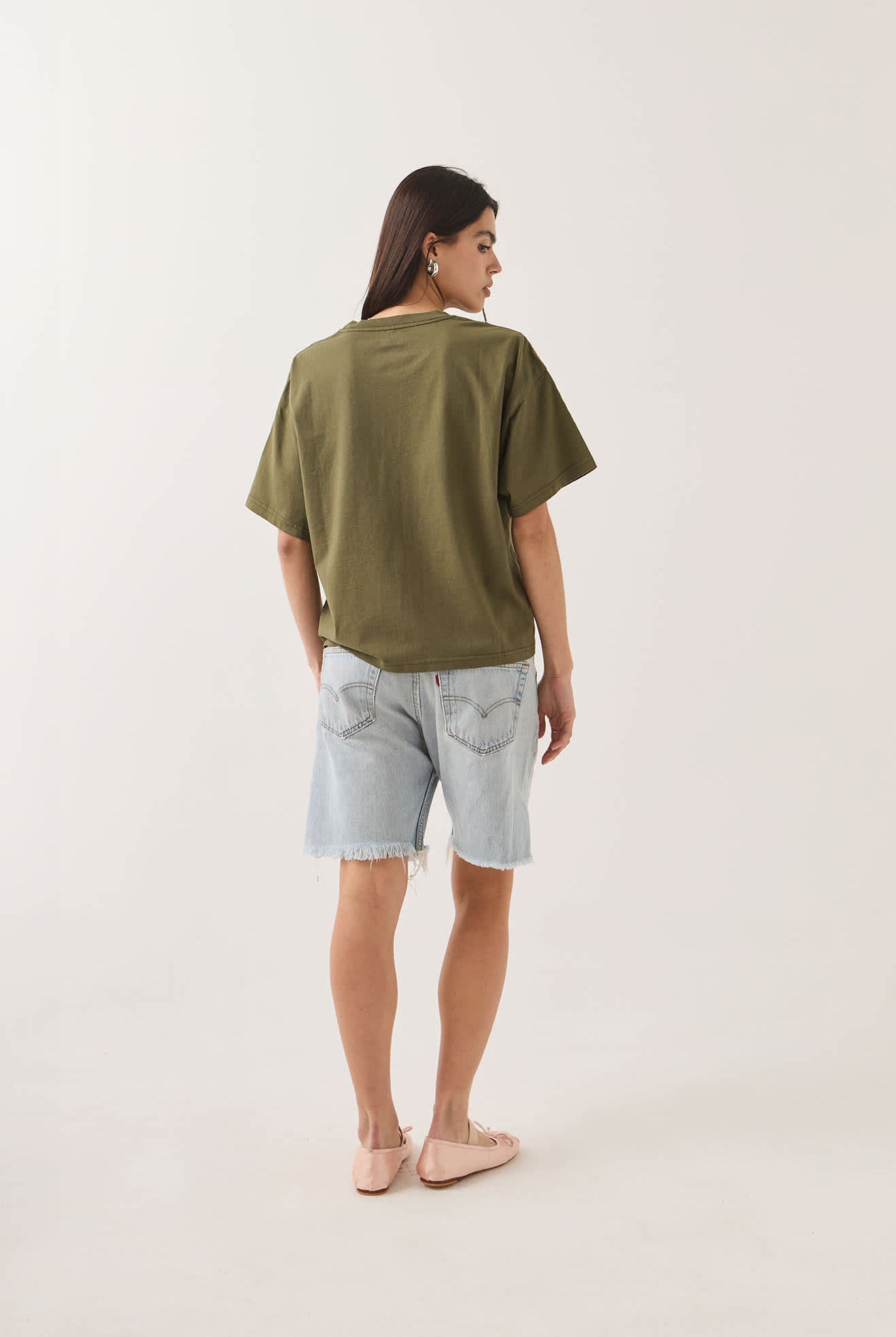 Women's Your Destination Awaits Boxy Crop Top in the color Dark Olive - Women's Back View