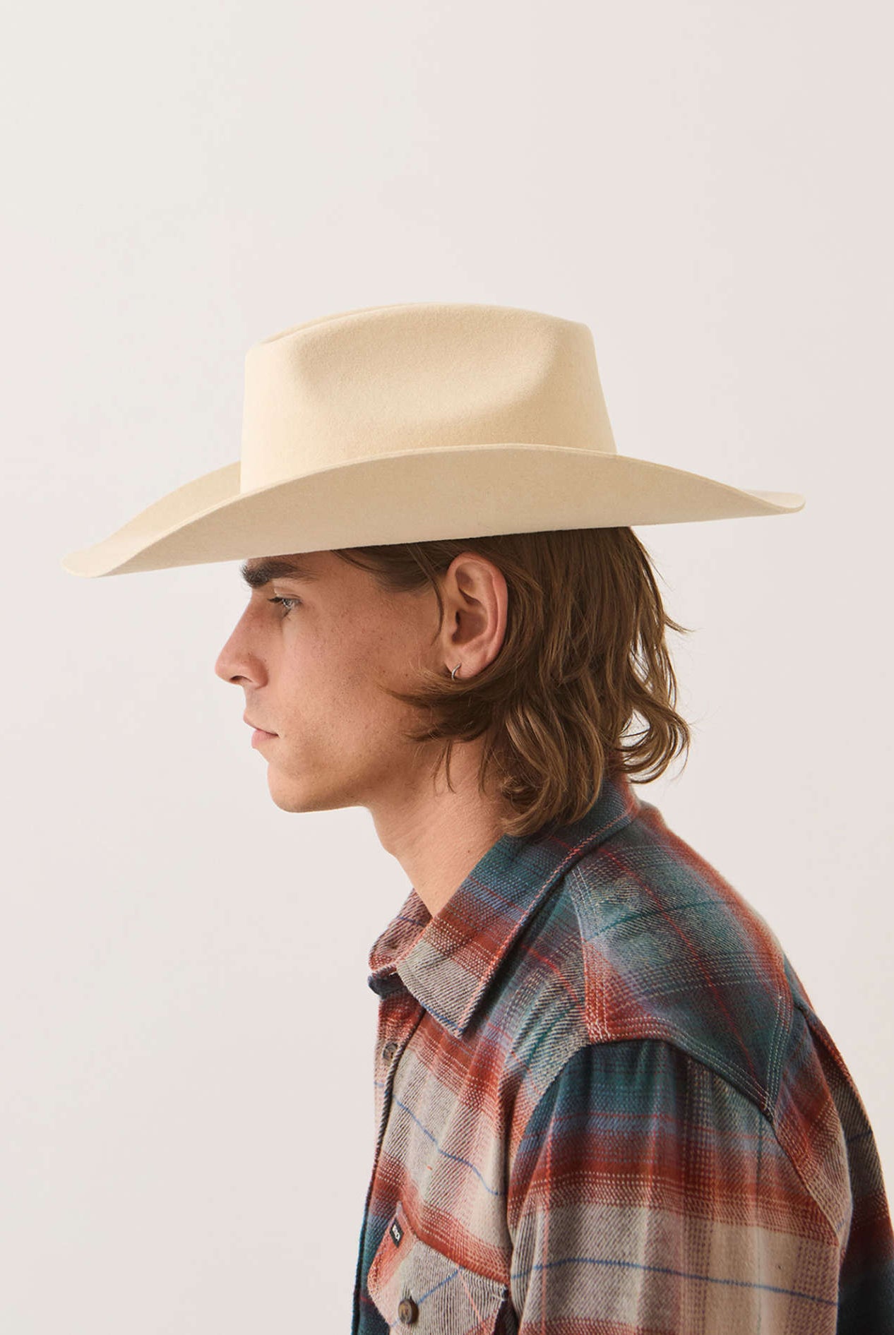 Unisex Prescott Brick Top Cowboy Hat in the color Wax Paper - Men's Side View