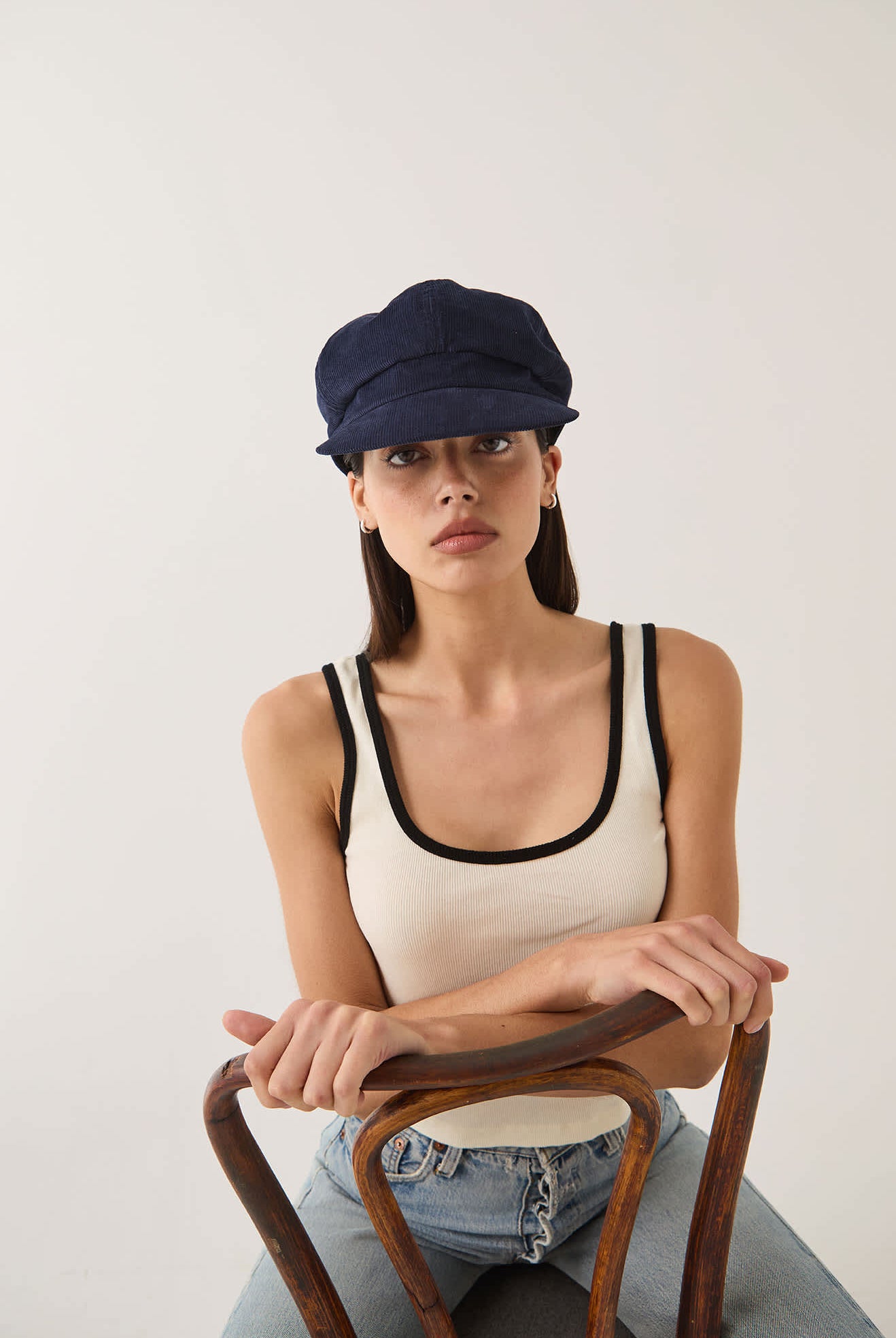 Women's Bailey Cap in the color Navy Corduroy - Women's Front View