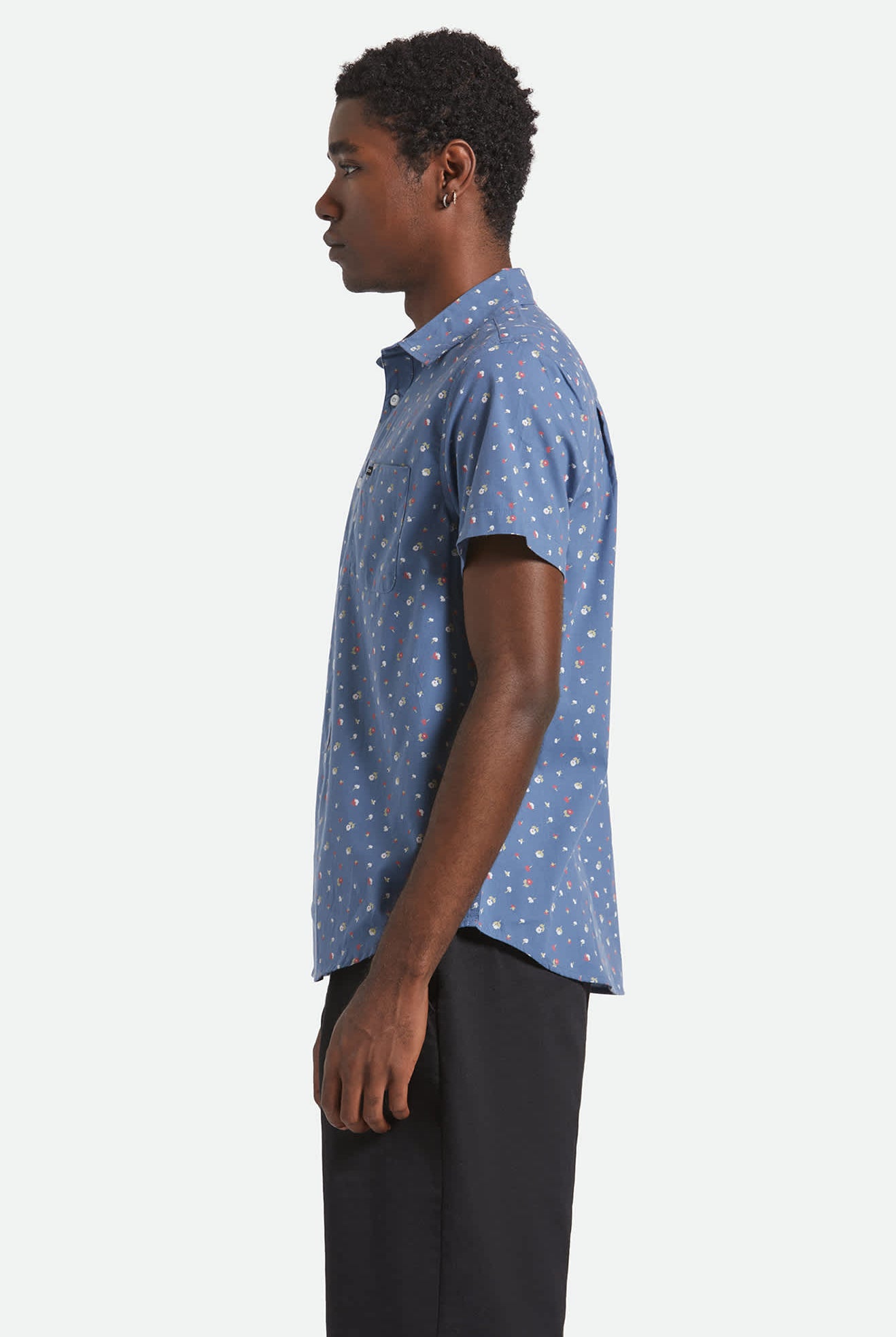 Men's Charter Print S/S Shirt in the color Bering Sea/Micro Floral - Men's Side View