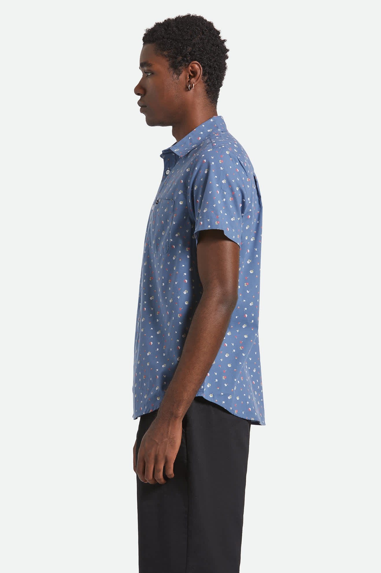 Men's Charter Print S/S Shirt in the color Bering Sea/Micro Floral - Men's Side View