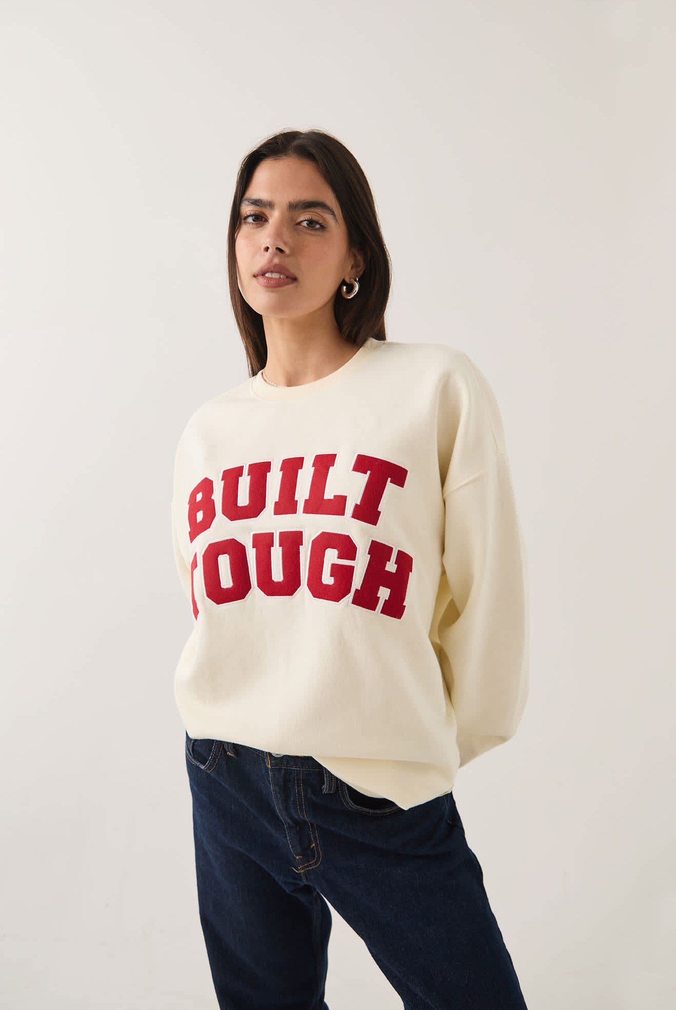 Women's Ford Built Tough Crew Fleece in the color Wimbledon White - Additional Fit image
