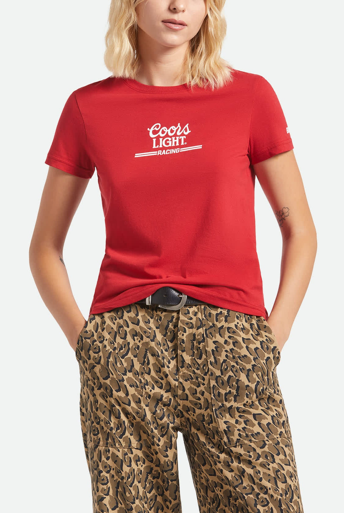 Women's Coors Light Racing Fitted T-Shirt in the color Coors Red - Women's Front View