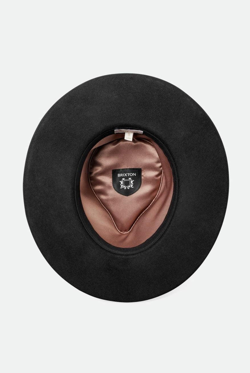 Extra Laydown Image 2 | Victoria Felt Fedora - Black/Black Satin