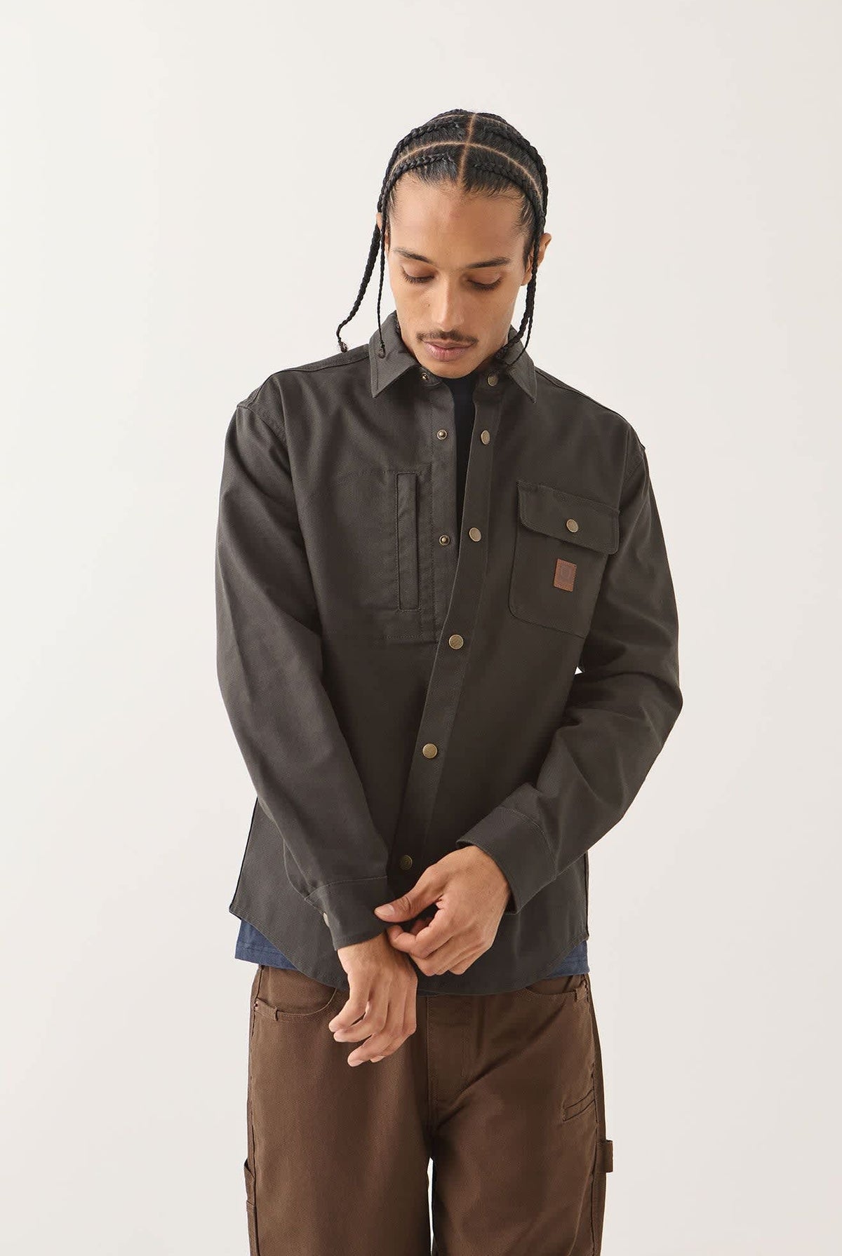 Men's Builders Stretch Overshirt in the color Black - Additional Fit image