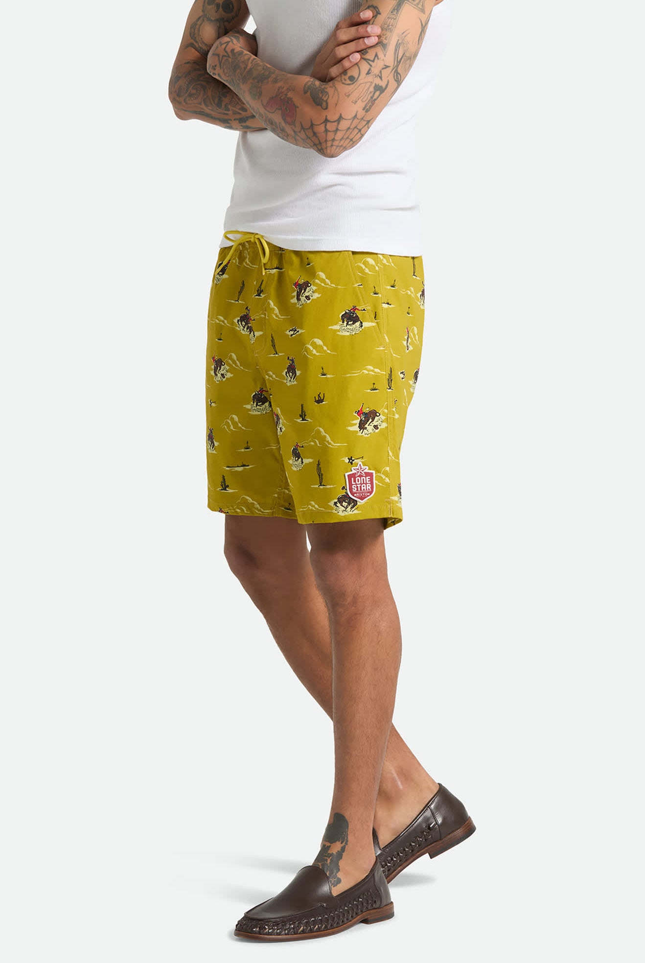 Men's Everyday Stretch Hybrid Short 7" in the color Texas Gold Lone Star - Men's Side View