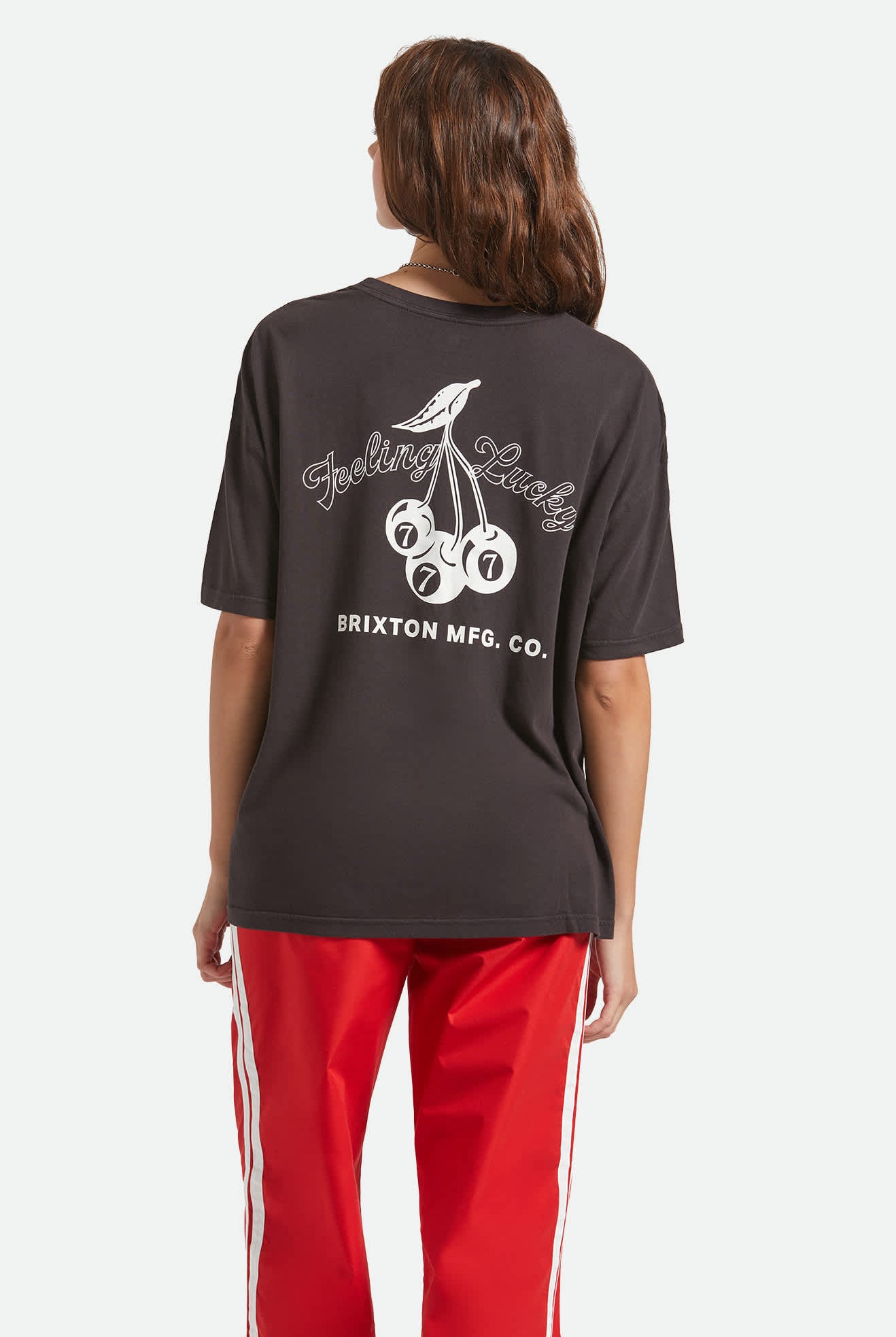 Women's Feeling Lucky Oversized Boyfriend T-Shirt in the color Black - Women's Back View