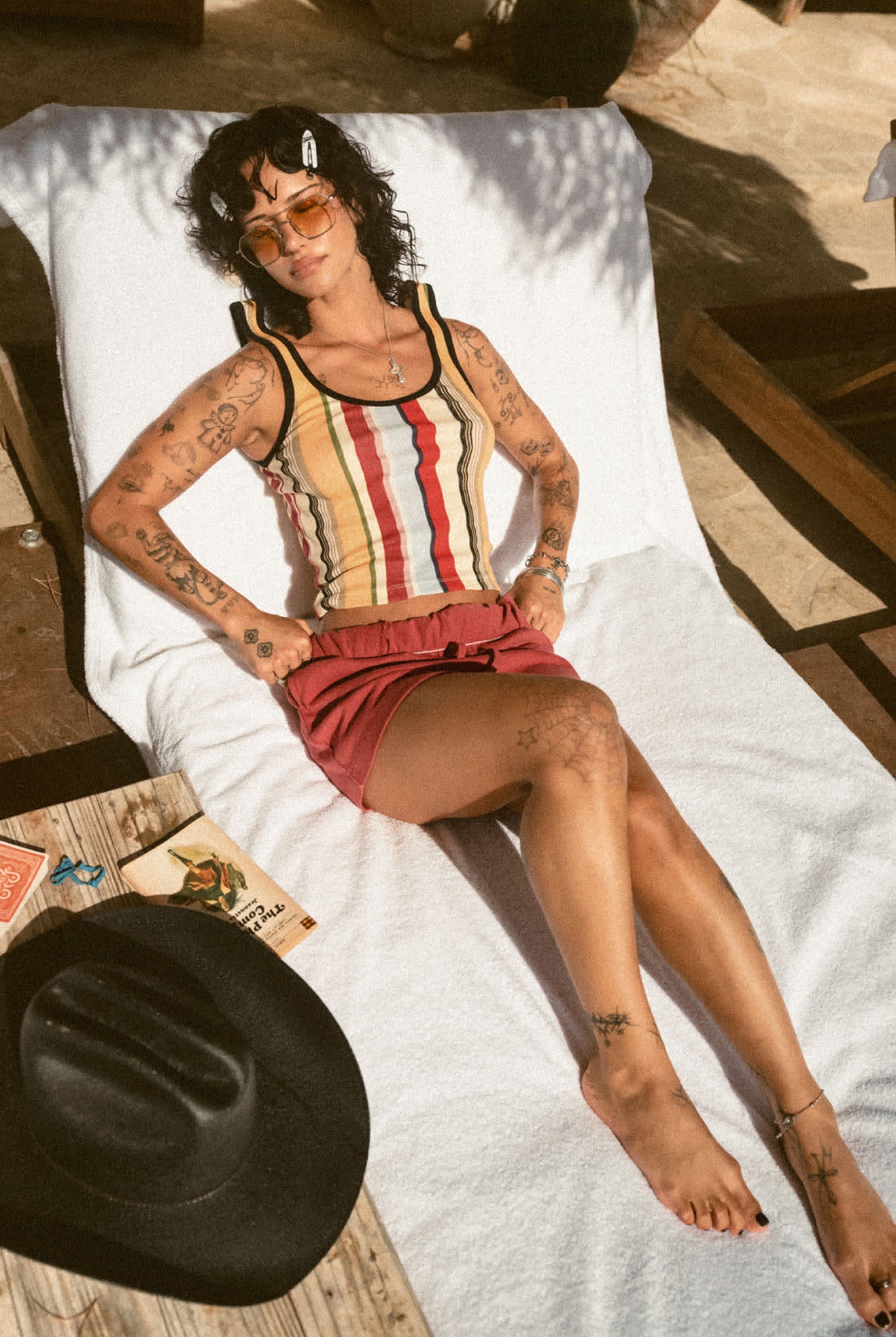 Women's Ringer Organic A-Tank in the color Peach Cobbler Multi Stripe - Women's Lifestyle image