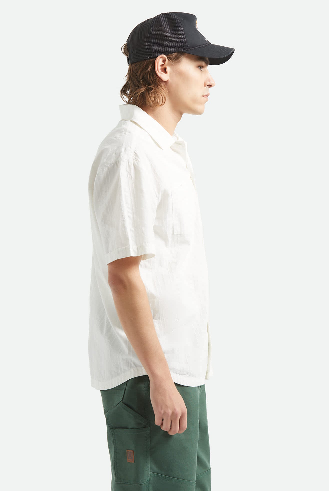 Men's Vintage Short Sleeve Shirt in the color Off White Jacquard Stripe - Additional Fit image