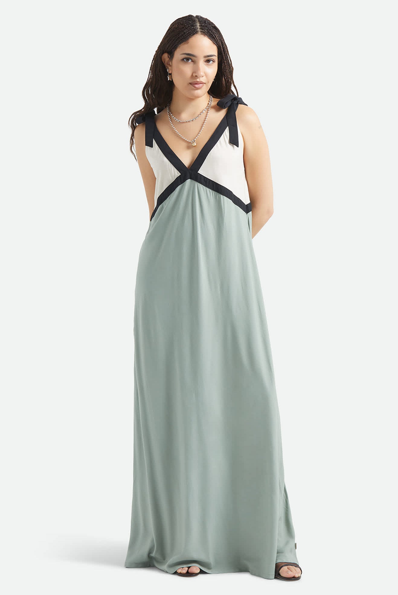 Women's Sunset Tie Slip Dress in the color Sage Green/Whitecap - Women's Front View