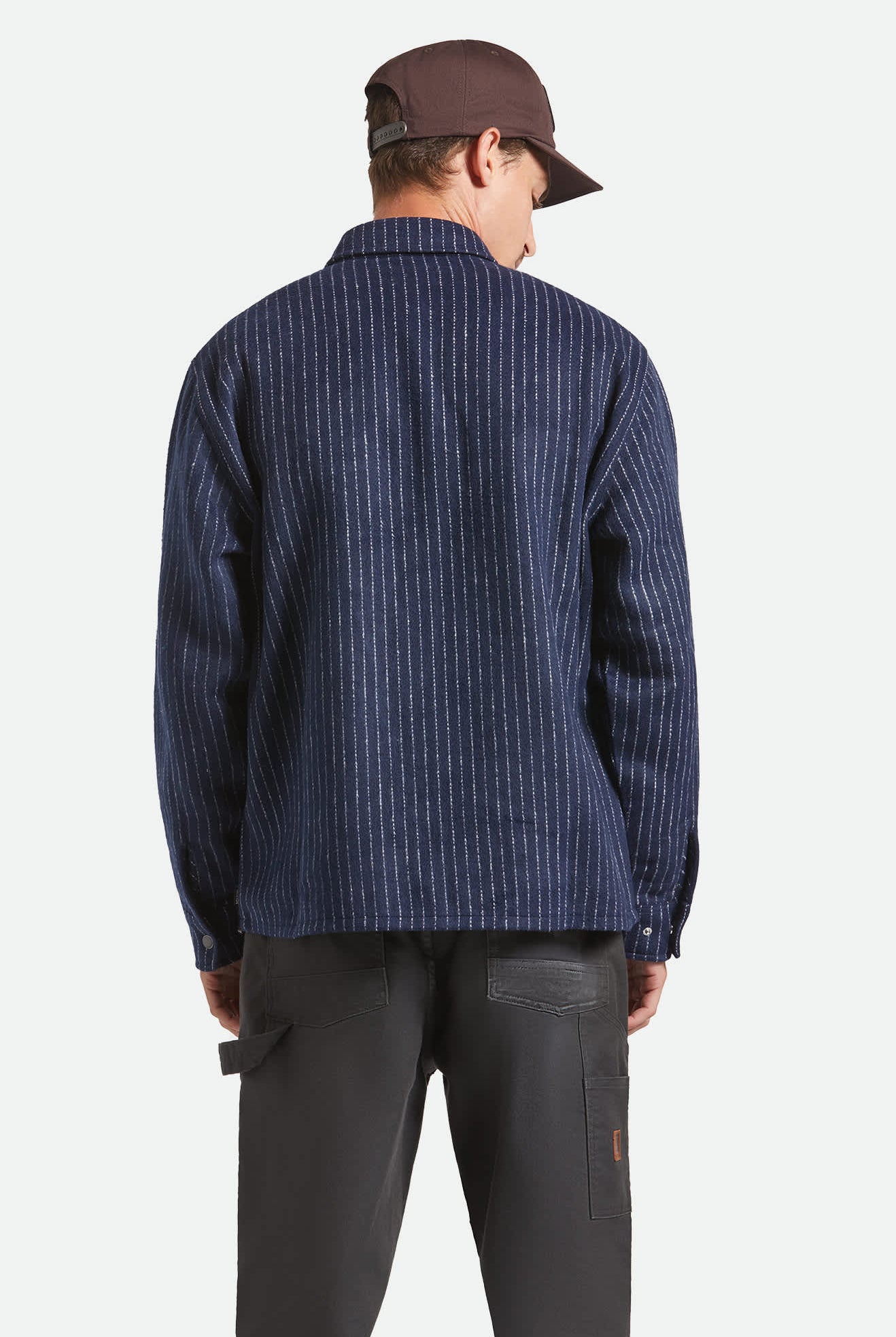 Men's Selden Soft Brushed Flannel in the color Mood Indigo Pinestripe - Men's Back View