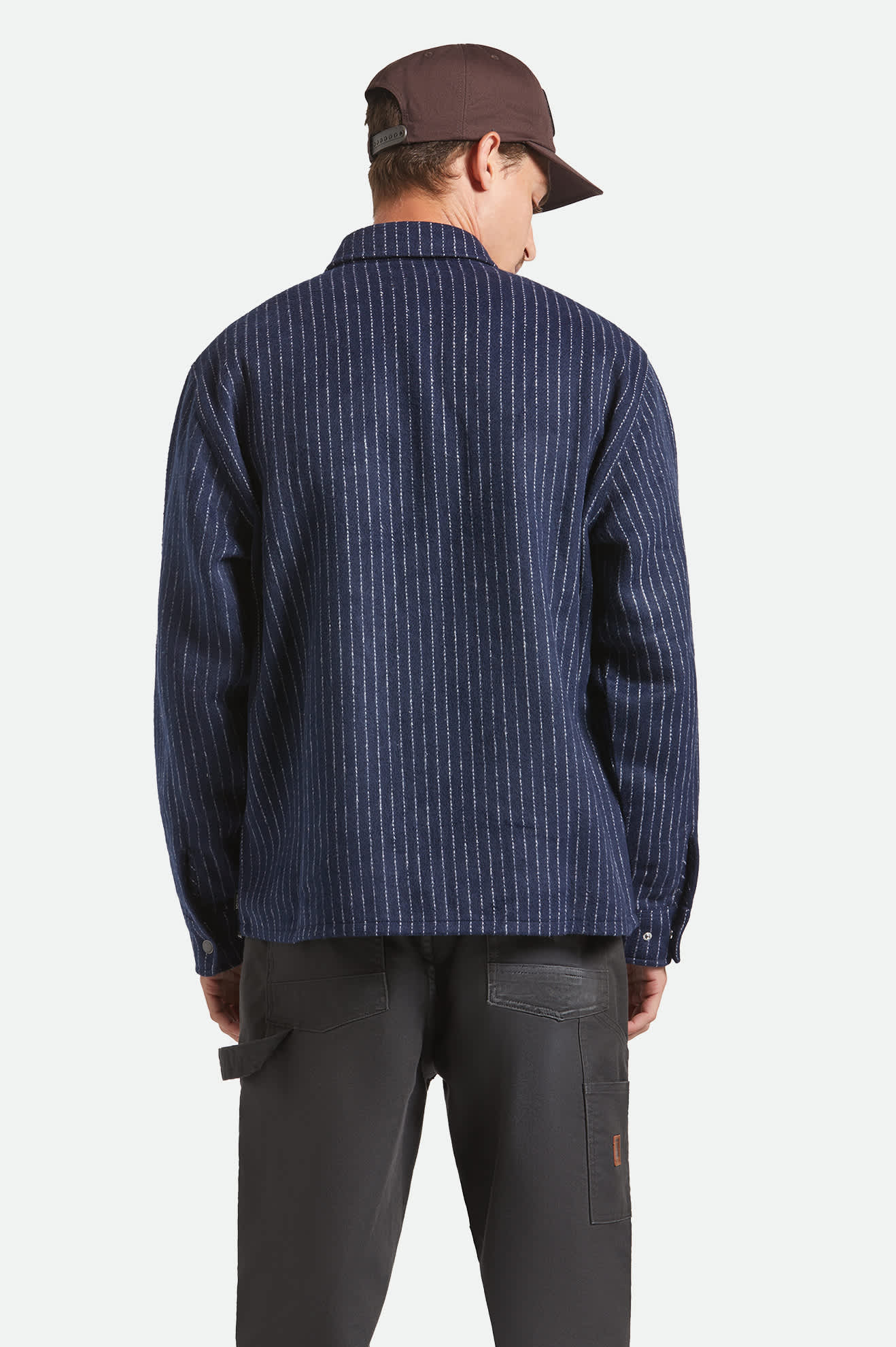 Men's Selden Soft Brushed Flannel in the color Mood Indigo Pinestripe - Men's Back View