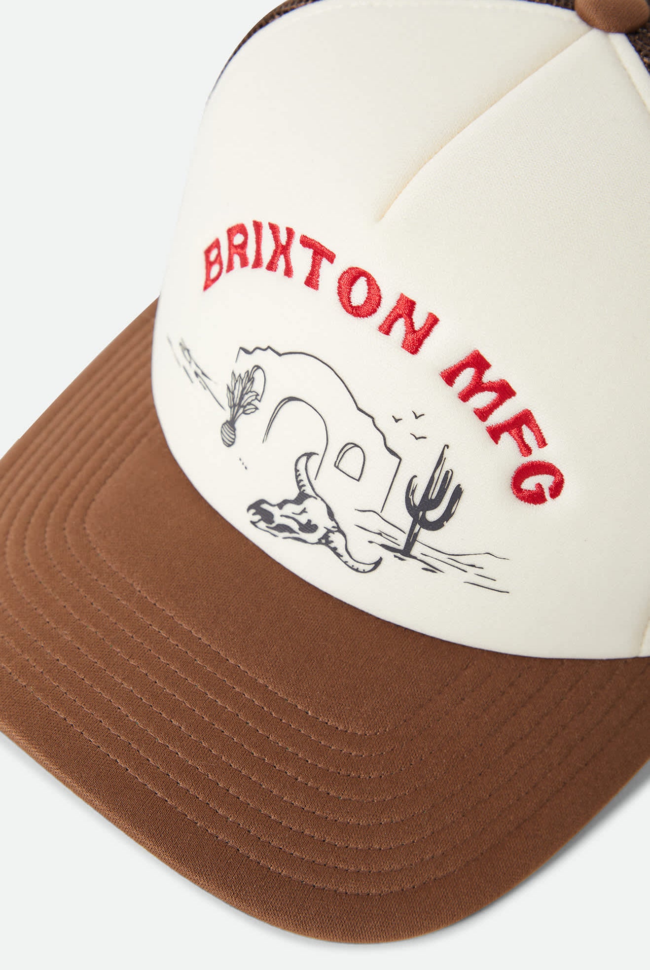 Women's Desert Leisure Netplus Trucker Hat in the color Pinecone Brown/Whitecap - Additional Laydown image