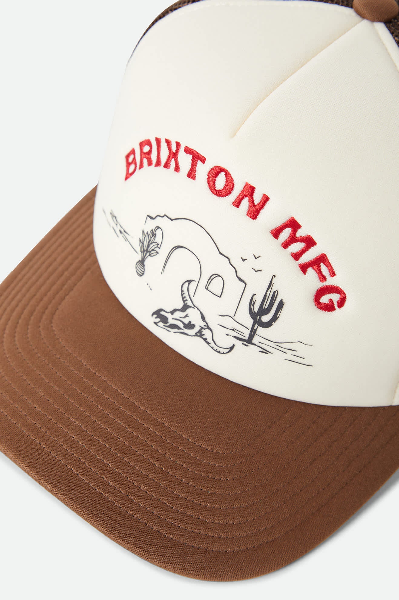 Women's Desert Leisure Netplus Trucker Hat in the color Pinecone Brown/Whitecap - Additional Laydown image