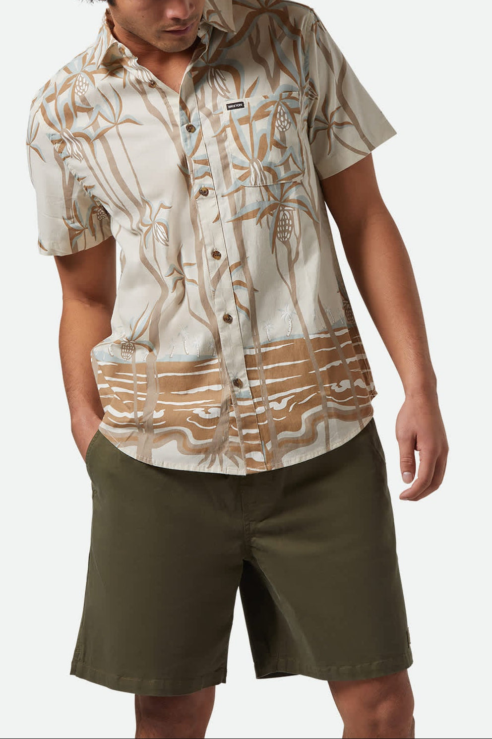 Men's Charter Print S/S Shirt in the color Whitecap Scenic Trip - Men's Front View
