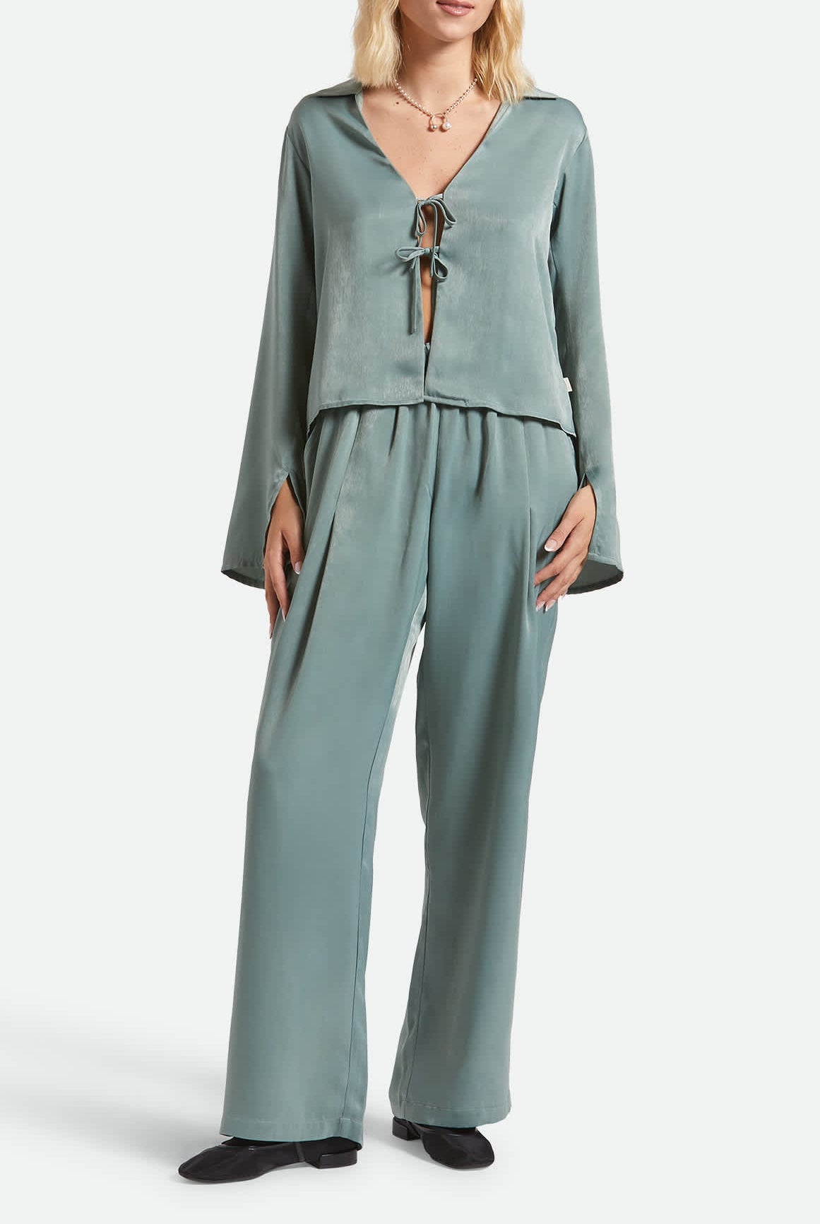 Women's Soho Silky Top in the color Blue Green Shine - Additional Fit image