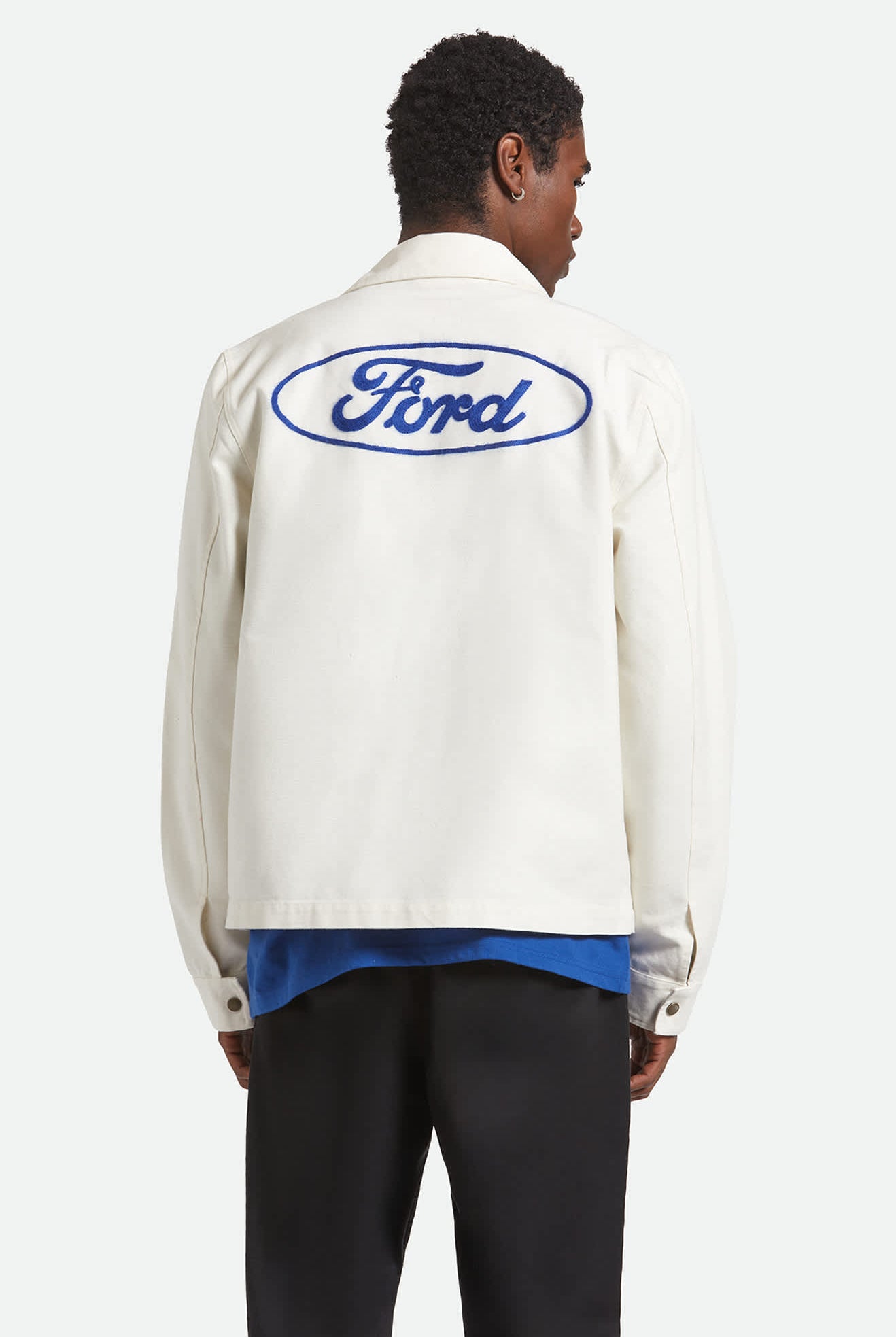 Men's Ford Number One Garage Jacket in the color Wimbledon White - Men's Back View