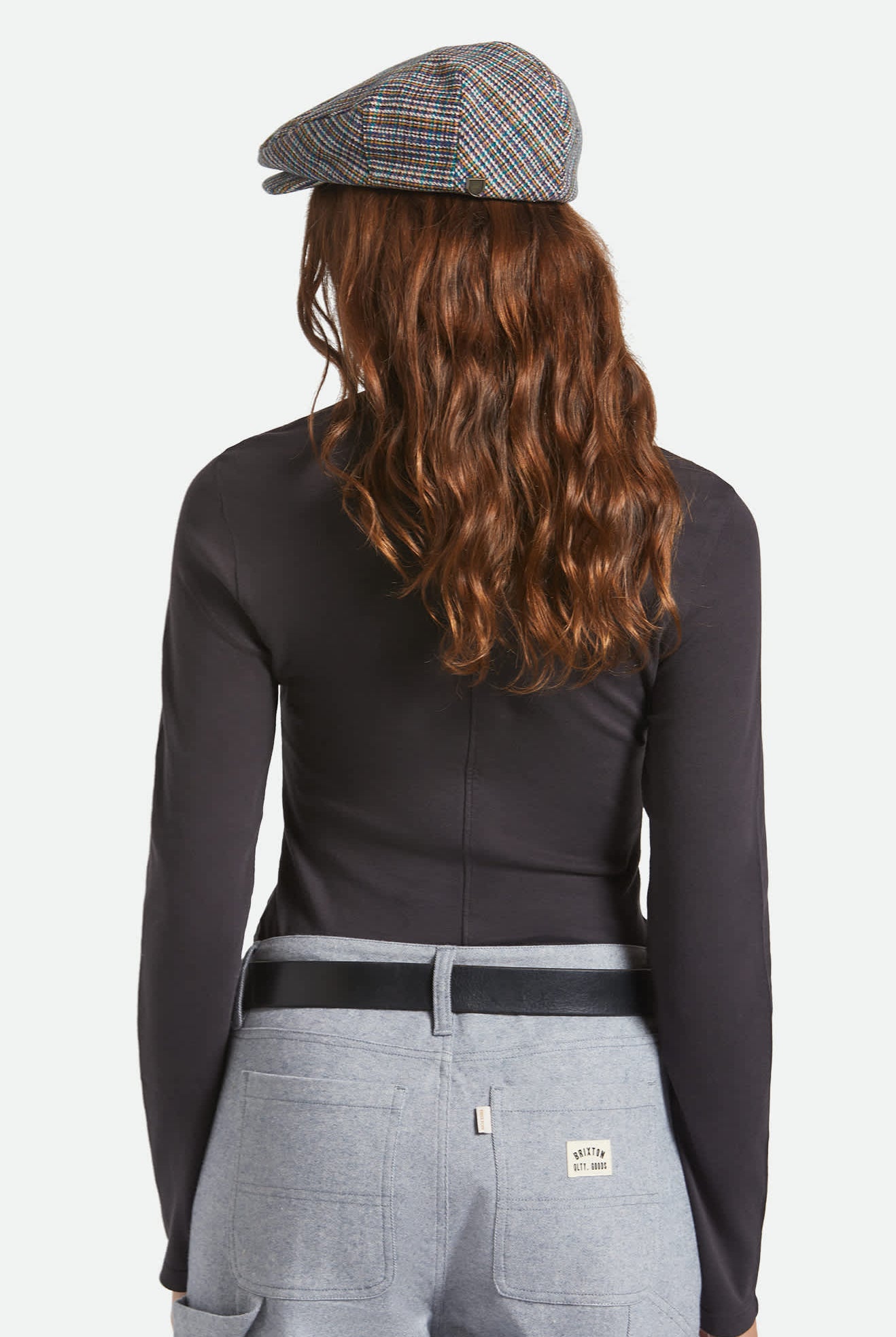 Unisex Hooligan Flat Cap in the color Multi Plaid - Women's Back View