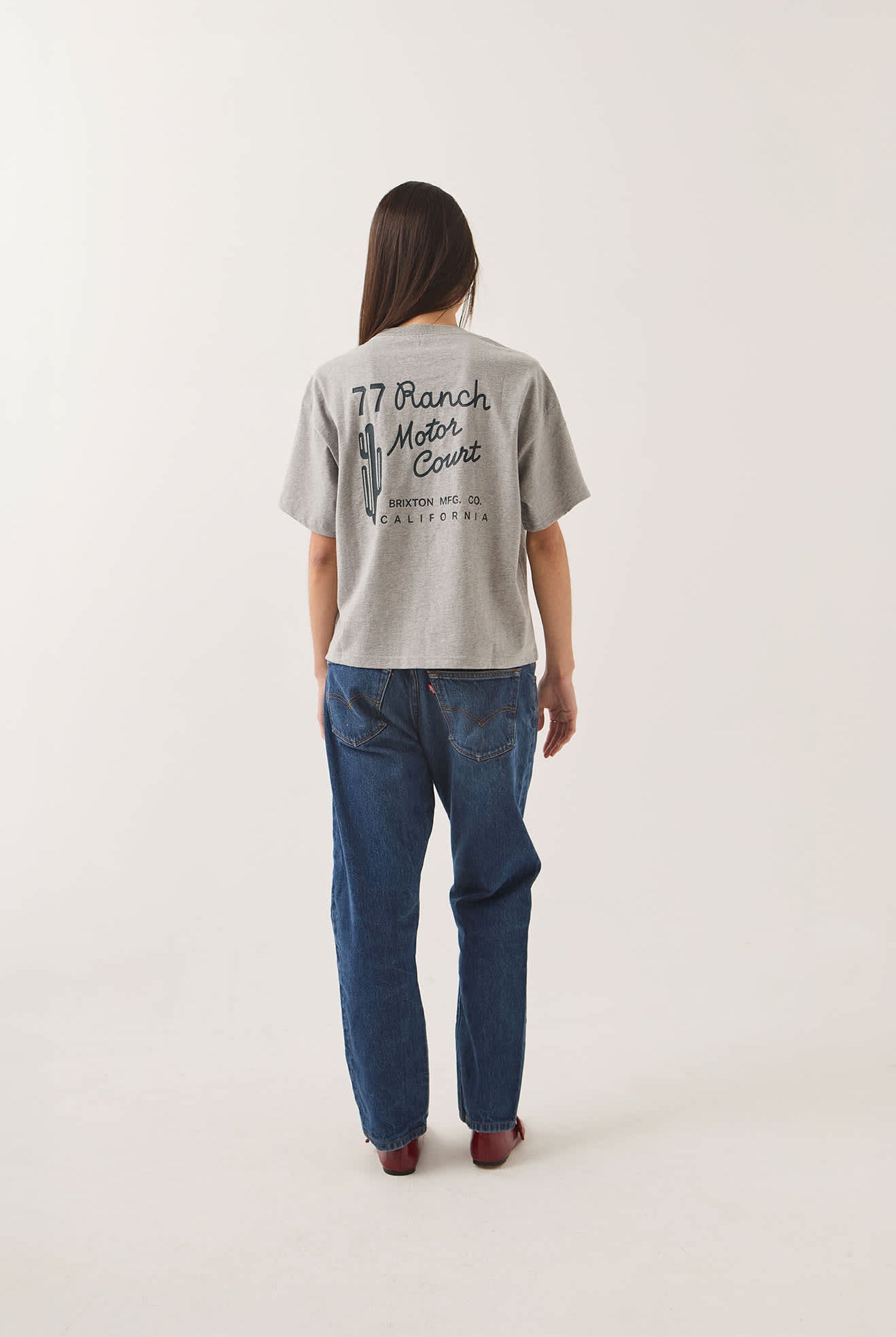 Women's Ranch Motor Court Boxy Crop Top in the color Heather Grey - Women's Back View
